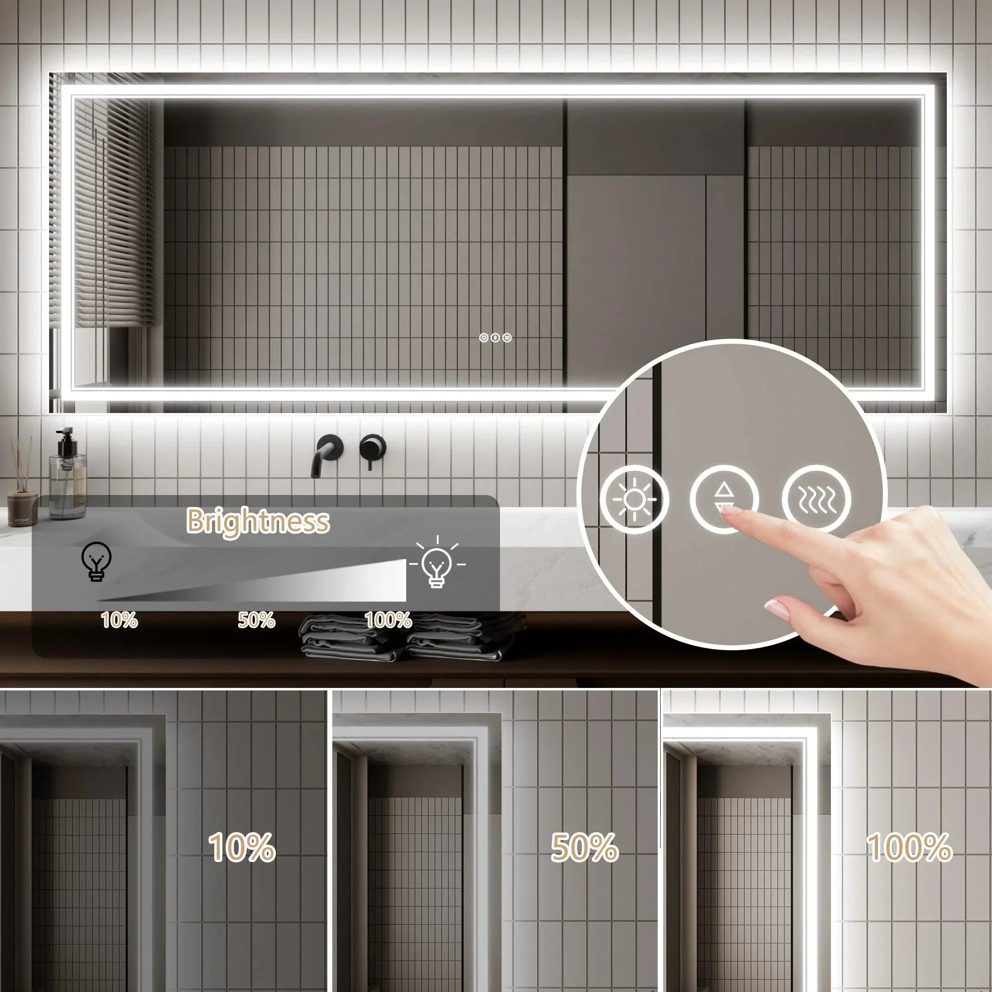 GlareGuard Anti-Fog Bathroom Dimmable Led Mirror Backlit Illuminated Mirror Touch Switch - Image 22