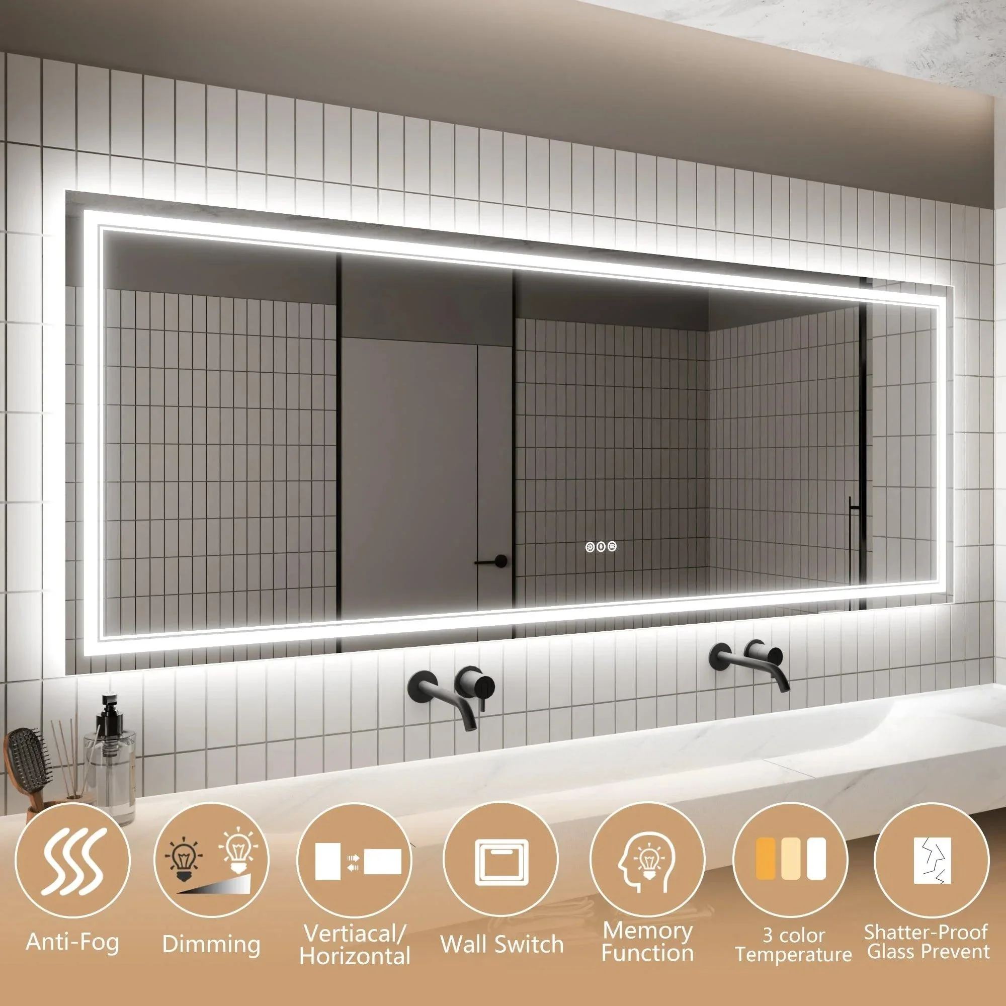 GlareGuard Anti-Fog Bathroom Dimmable Led Mirror Backlit Illuminated Mirror Touch Switch - Image 23