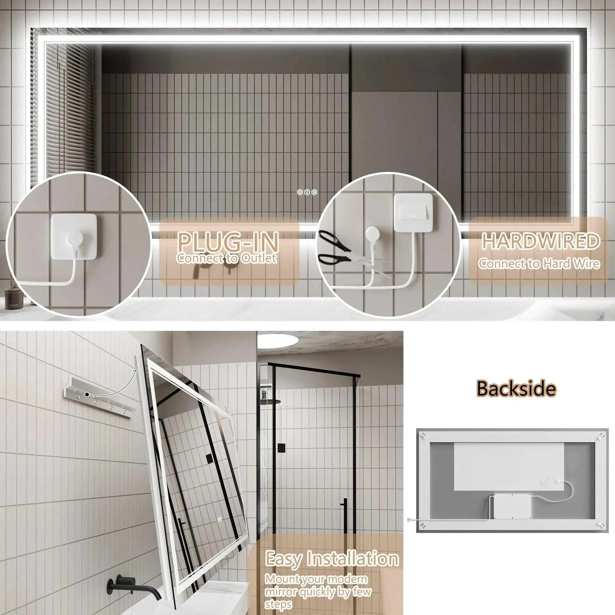 GlareGuard Anti-Fog Bathroom Dimmable Led Mirror Backlit Illuminated Mirror Touch Switch - Image 24