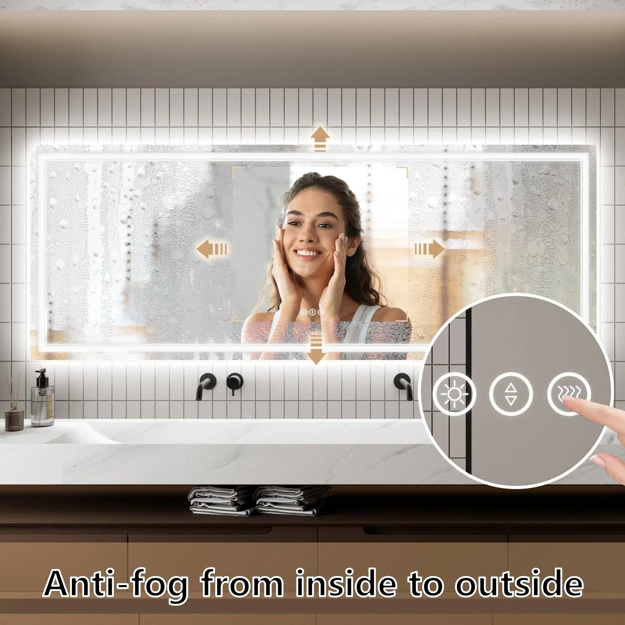 GlareGuard Anti-Fog Bathroom Dimmable Led Mirror Backlit Illuminated Mirror Touch Switch - Image 27