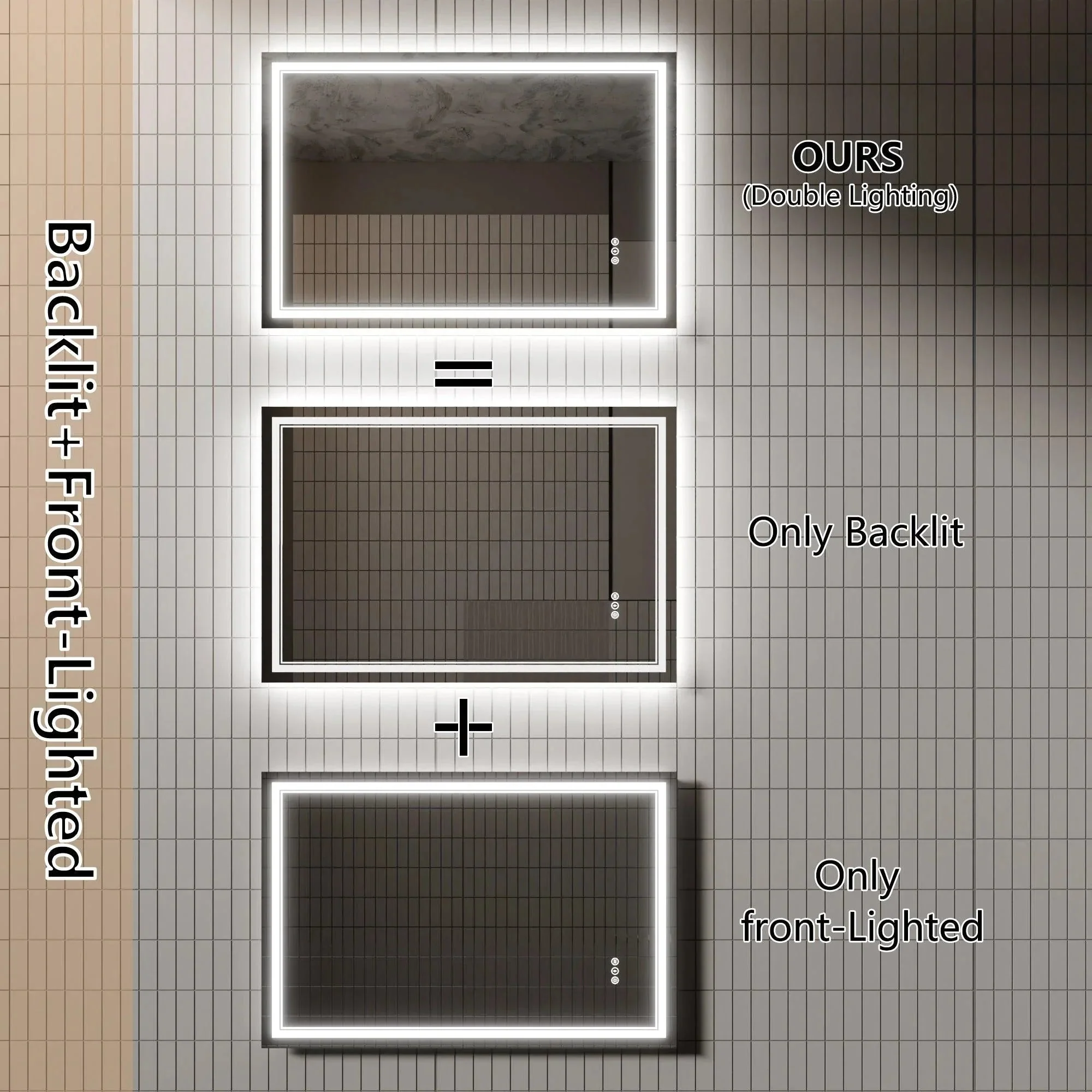 GlareGuard Anti-Fog Bathroom Dimmable Led Mirror Backlit Illuminated Mirror Touch Switch - Image 3