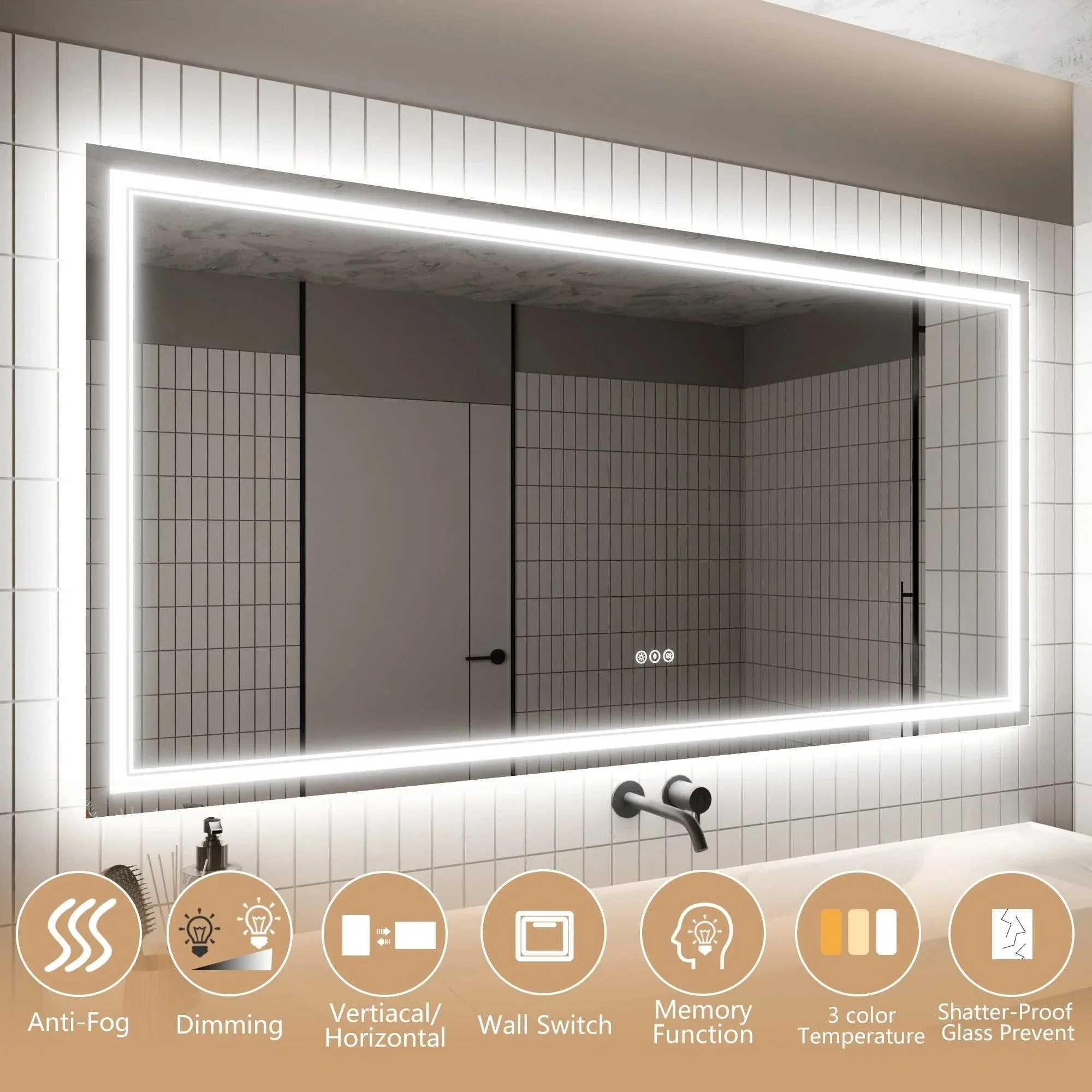 GlareGuard Anti-Fog Bathroom Dimmable Led Mirror Backlit Illuminated Mirror Touch Switch - Image 32