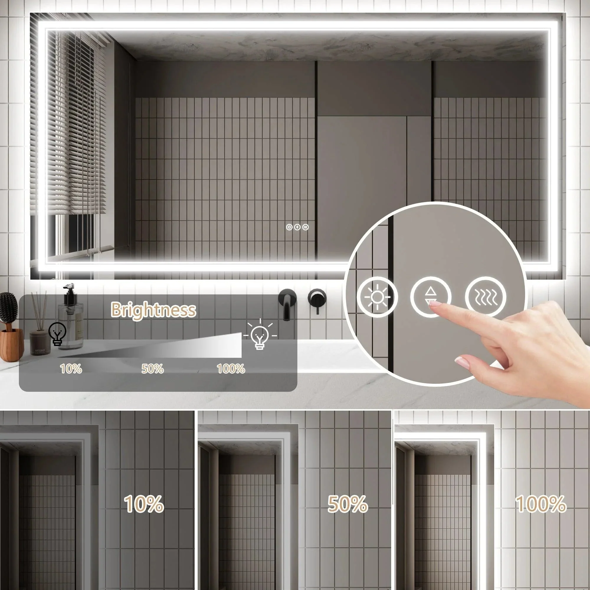 GlareGuard Anti-Fog Bathroom Dimmable Led Mirror Backlit Illuminated Mirror Touch Switch - Image 34
