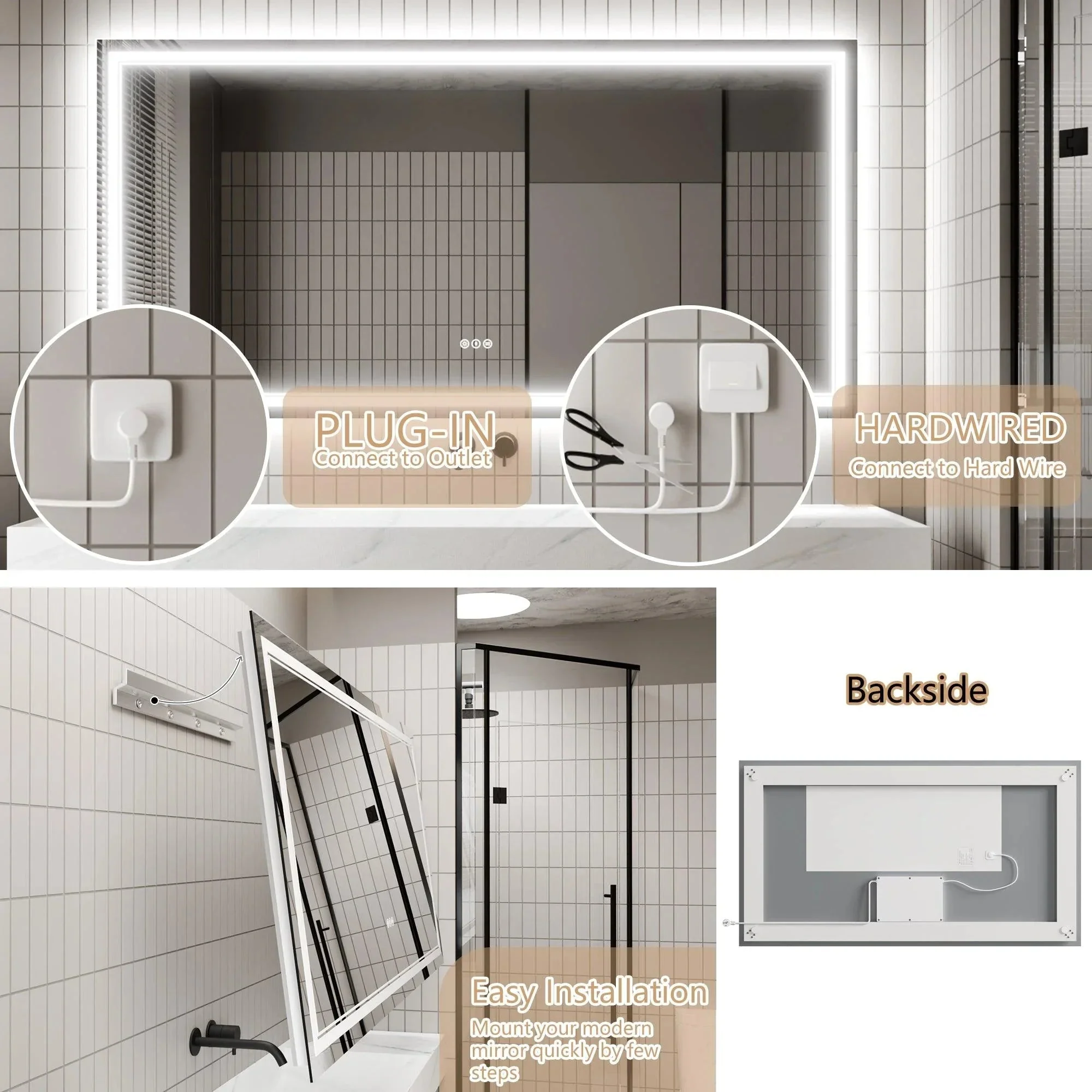 GlareGuard Anti-Fog Bathroom Dimmable Led Mirror Backlit Illuminated Mirror Touch Switch - Image 35
