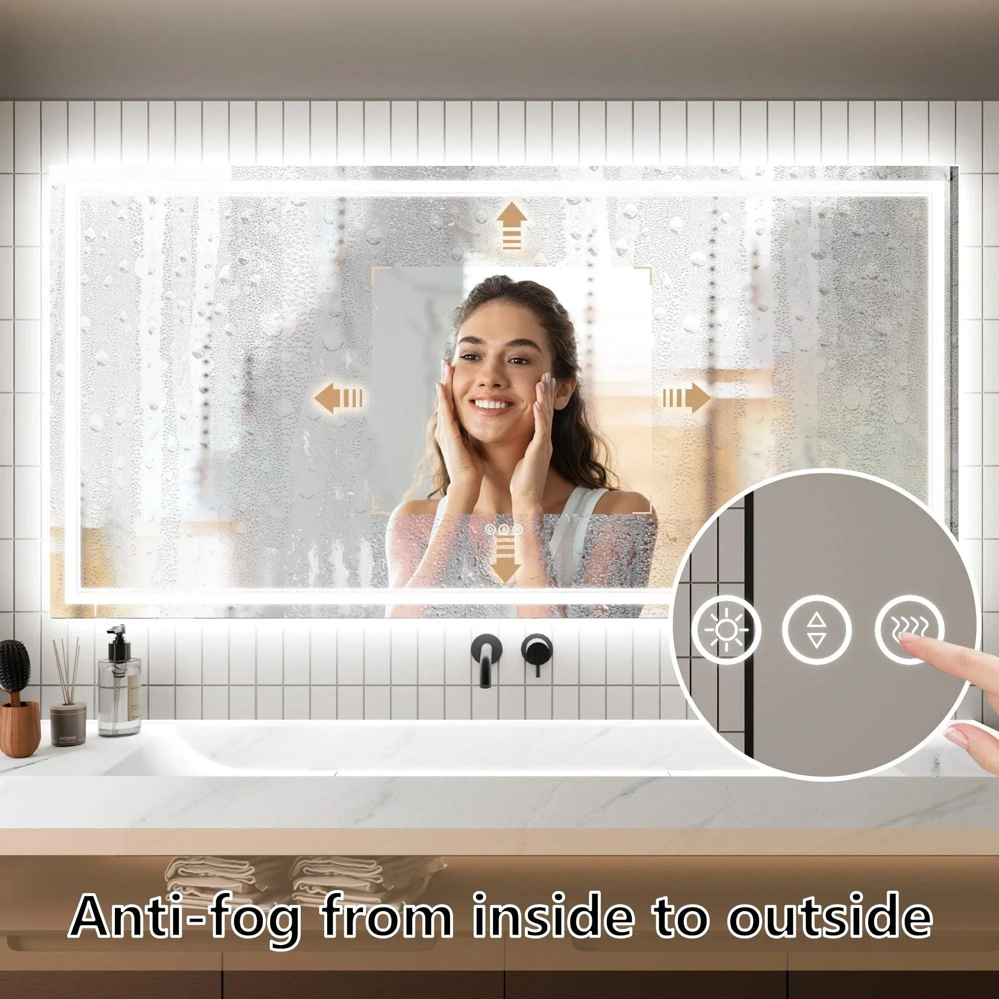 GlareGuard Anti-Fog Bathroom Dimmable Led Mirror Backlit Illuminated Mirror Touch Switch - Image 36