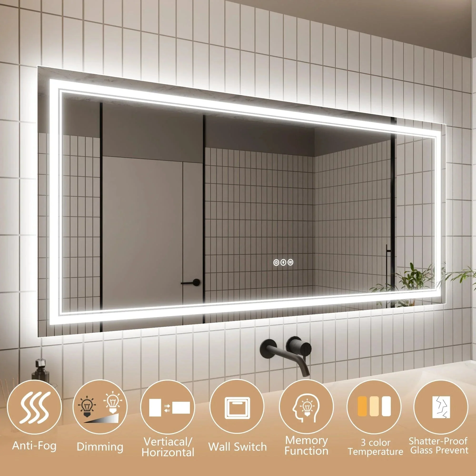 GlareGuard Anti-Fog Bathroom Dimmable Led Mirror Backlit Illuminated Mirror Touch Switch - Image 39