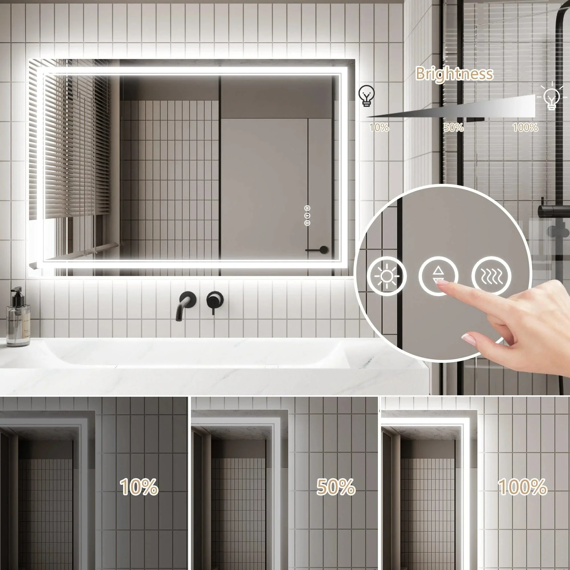 GlareGuard Anti-Fog Bathroom Dimmable Led Mirror Backlit Illuminated Mirror Touch Switch - Image 4