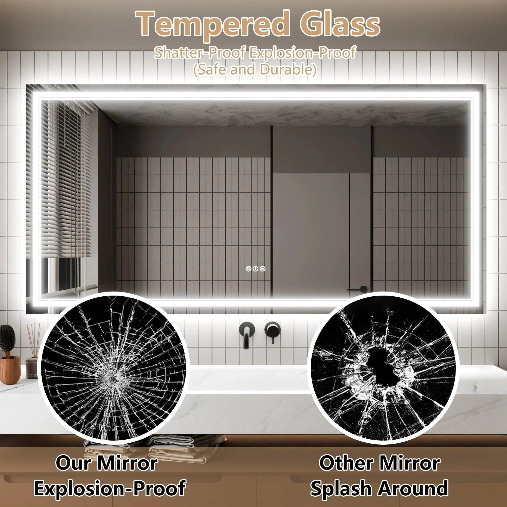 GlareGuard Anti-Fog Bathroom Dimmable Led Mirror Backlit Illuminated Mirror Touch Switch - Image 40