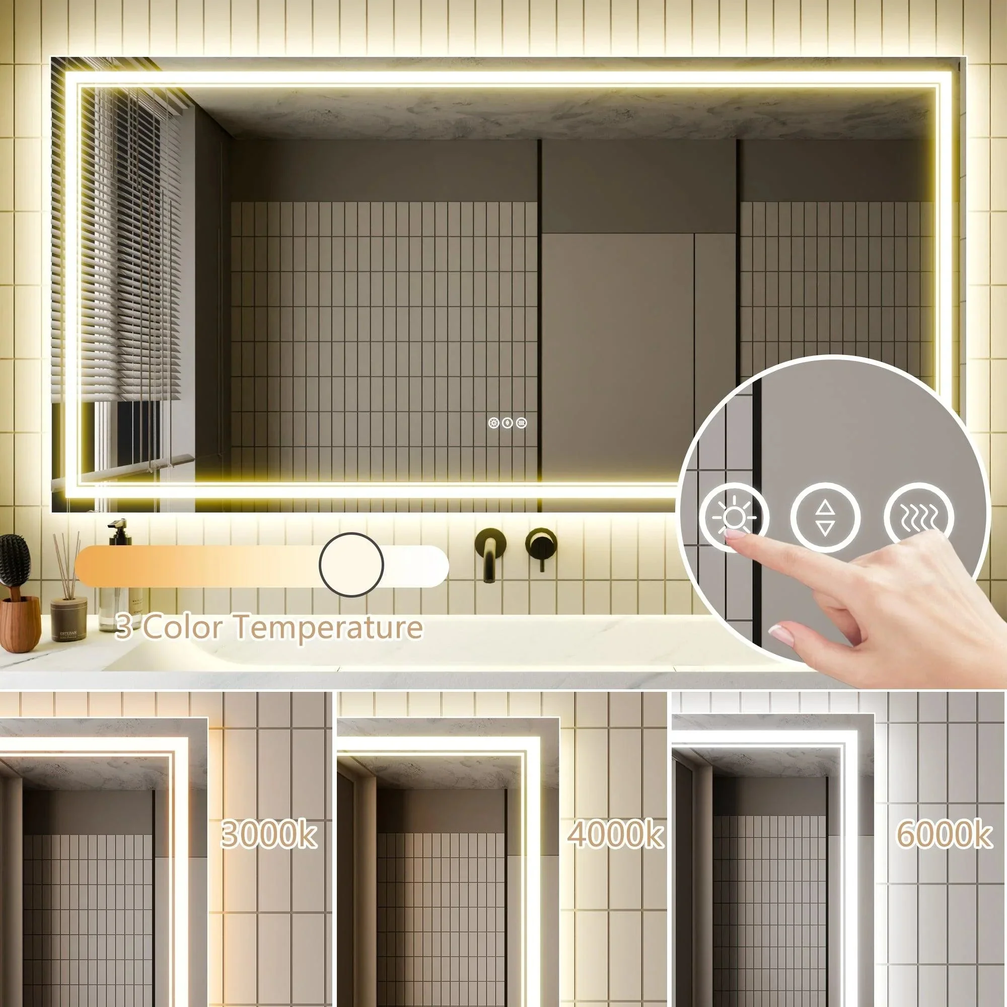 GlareGuard Anti-Fog Bathroom Dimmable Led Mirror Backlit Illuminated Mirror Touch Switch - Image 41