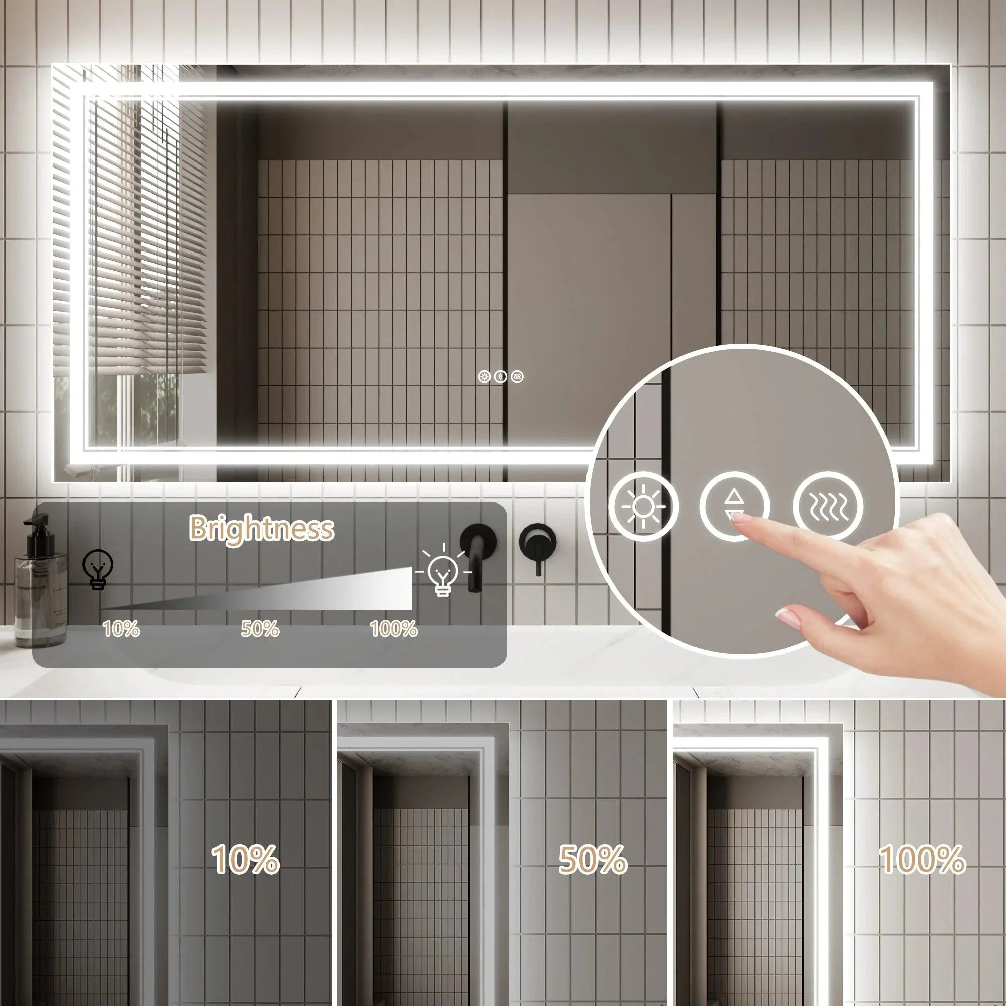 GlareGuard Anti-Fog Bathroom Dimmable Led Mirror Backlit Illuminated Mirror Touch Switch - Image 44