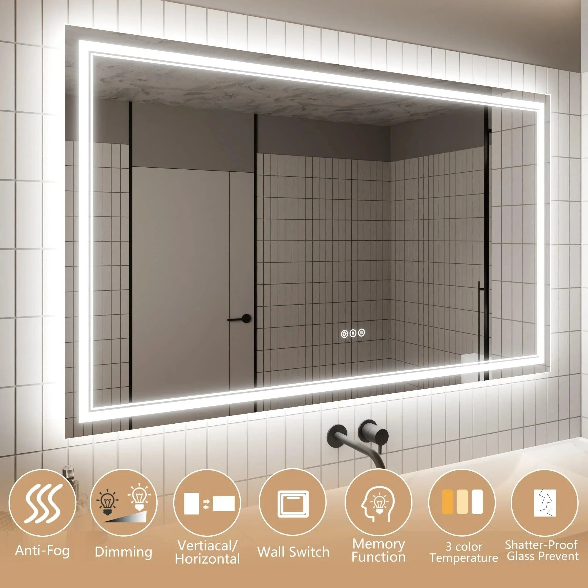 GlareGuard Anti-Fog Bathroom Dimmable Led Mirror Backlit Illuminated Mirror Touch Switch - Image 47