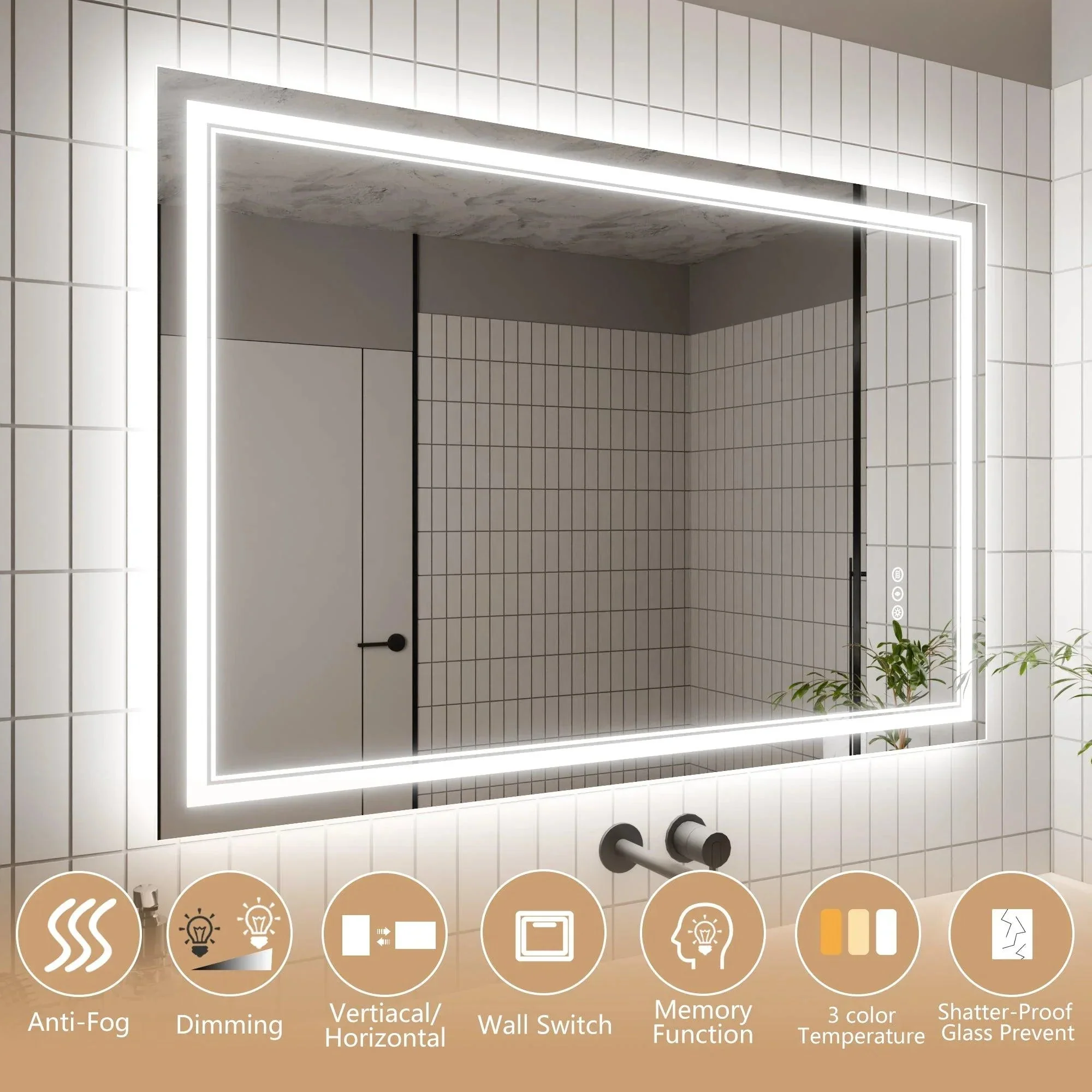 GlareGuard Anti-Fog Bathroom Dimmable Led Mirror Backlit Illuminated Mirror Touch Switch - Image 5