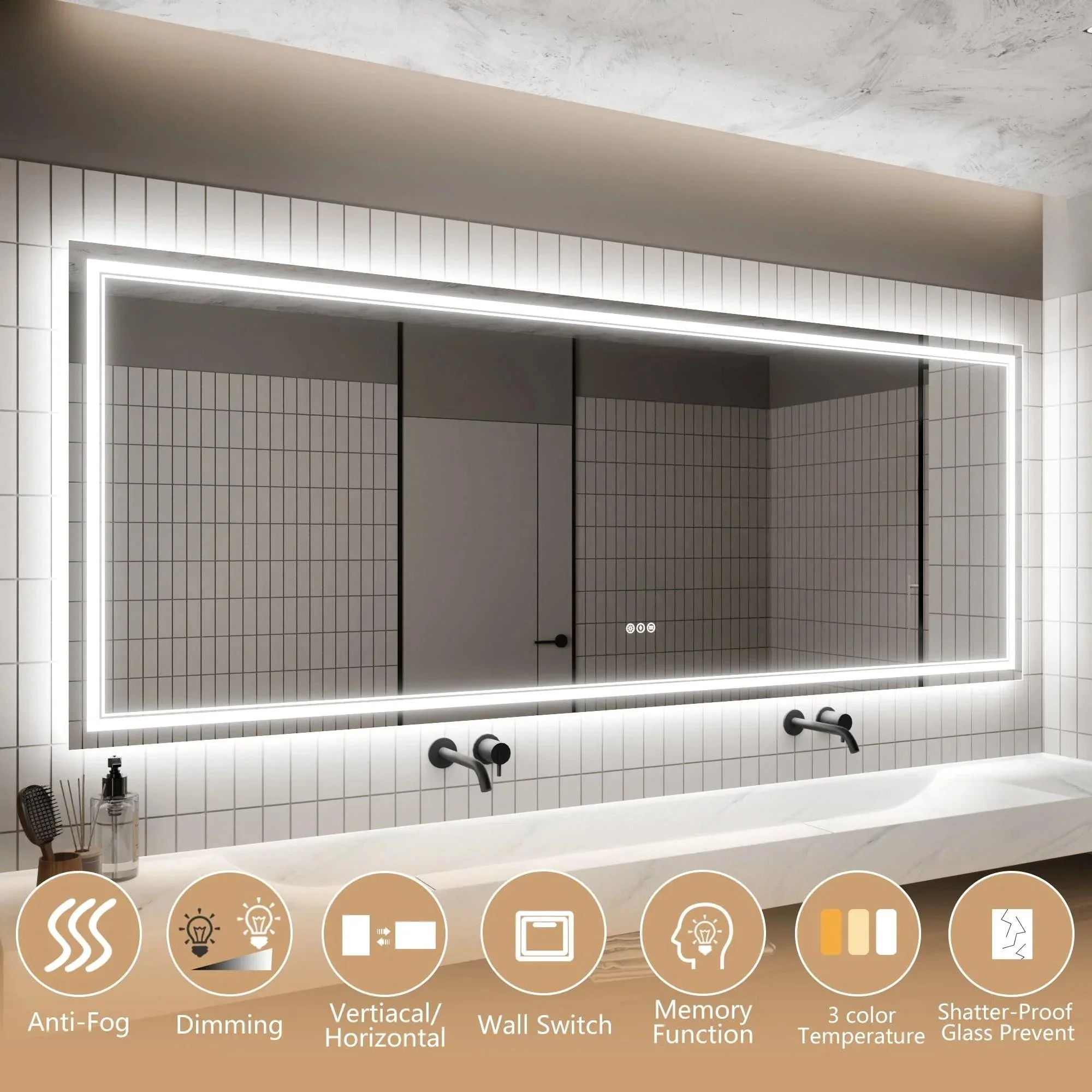 GlareGuard Anti-Fog Bathroom Dimmable Led Mirror Backlit Illuminated Mirror Touch Switch - Image 52