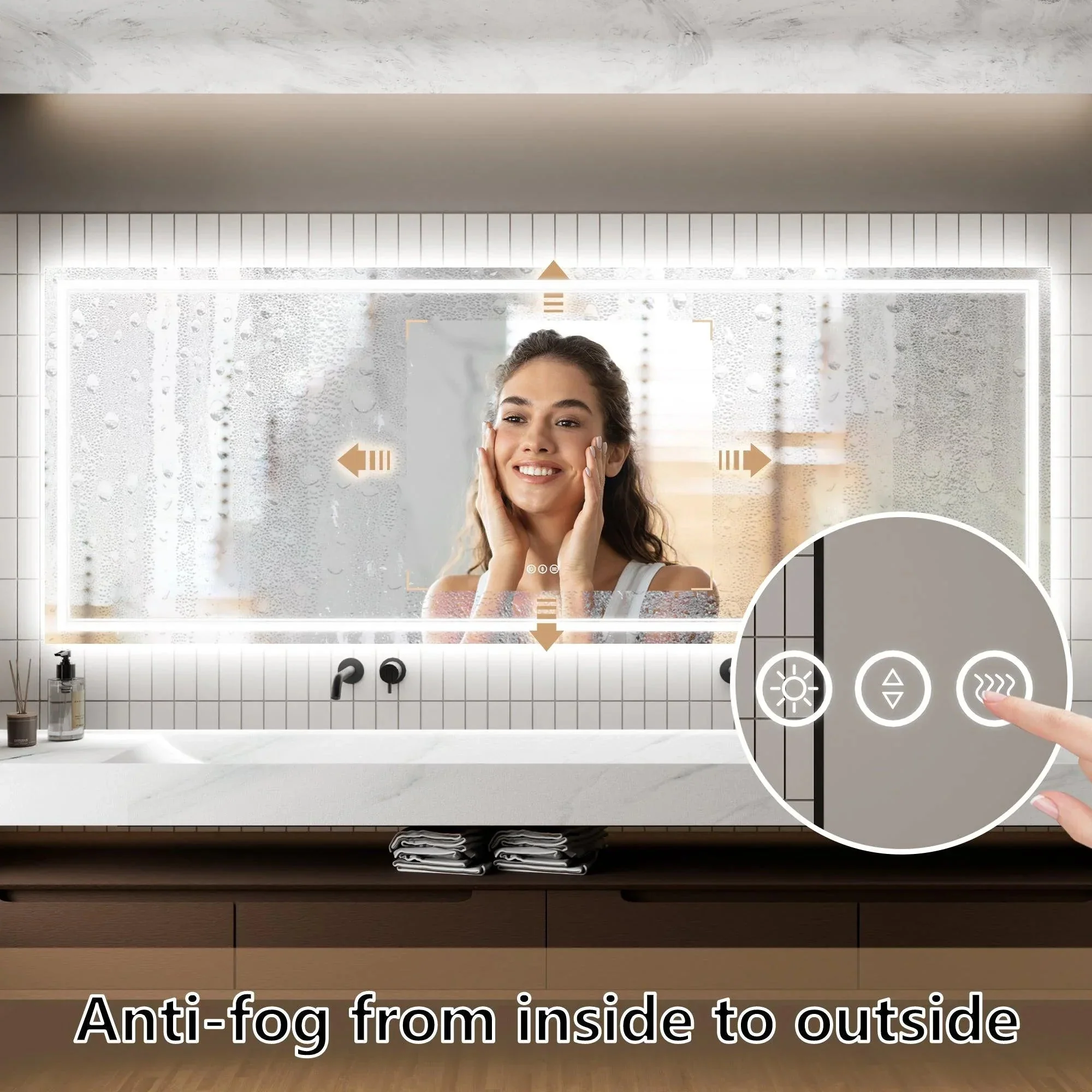 GlareGuard Anti-Fog Bathroom Dimmable Led Mirror Backlit Illuminated Mirror Touch Switch - Image 54