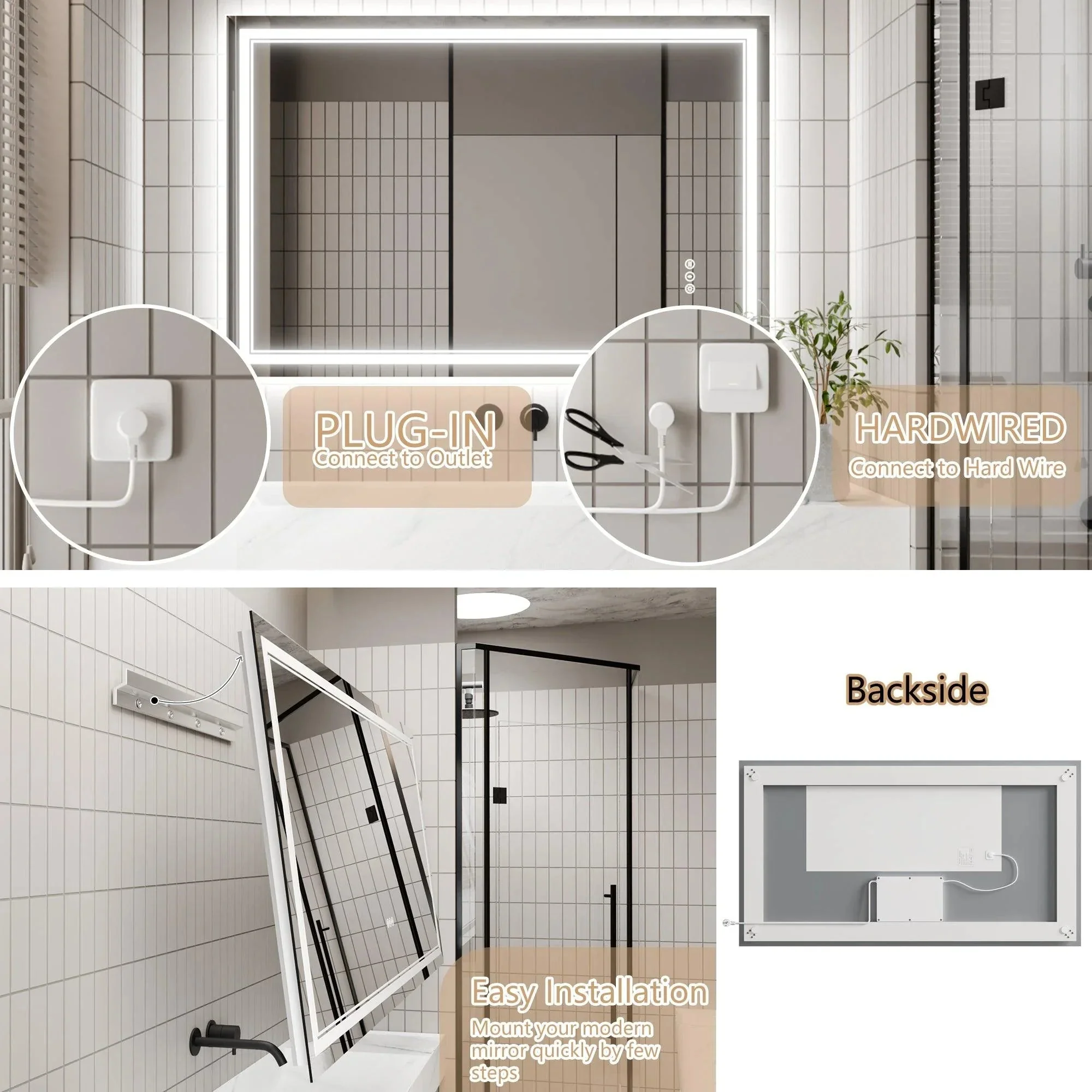 GlareGuard Anti-Fog Bathroom Dimmable Led Mirror Backlit Illuminated Mirror Touch Switch - Image 6