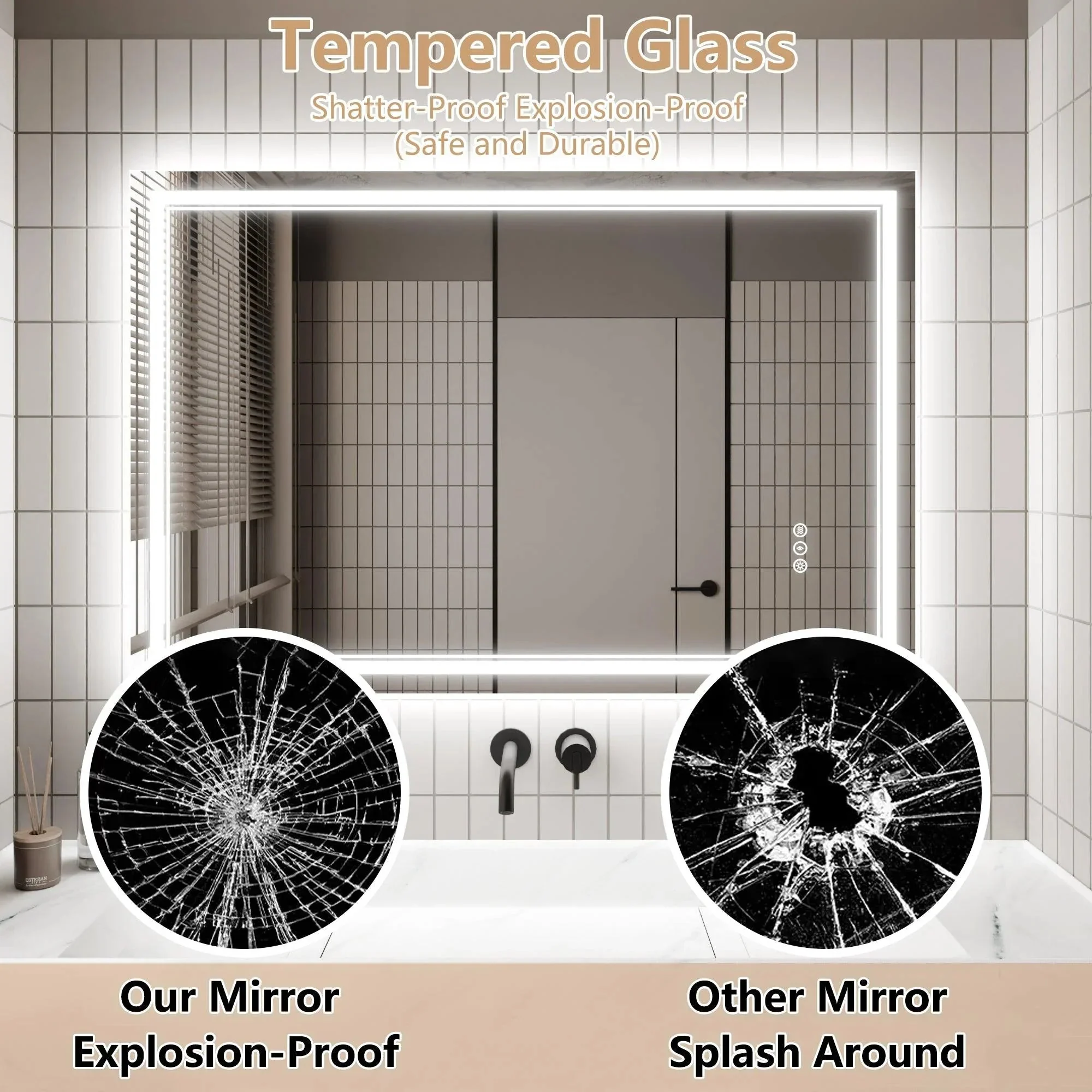 GlareGuard Anti-Fog Bathroom Dimmable Led Mirror Backlit Illuminated Mirror Touch Switch - Image 8