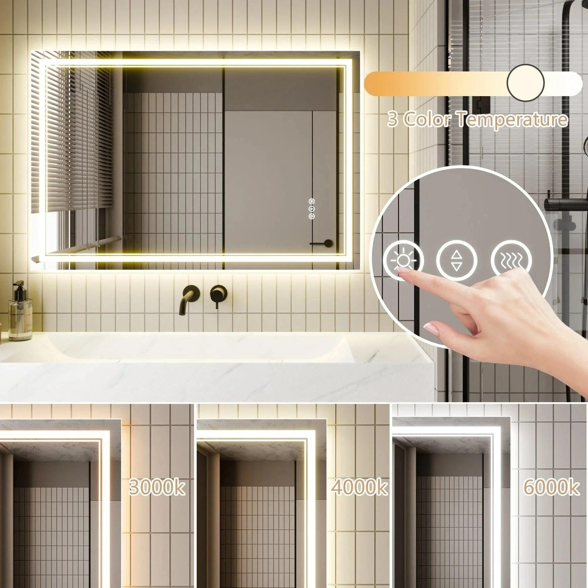 GlareGuard Anti-Fog Bathroom Dimmable Led Mirror Backlit Illuminated Mirror Touch Switch - Image 9