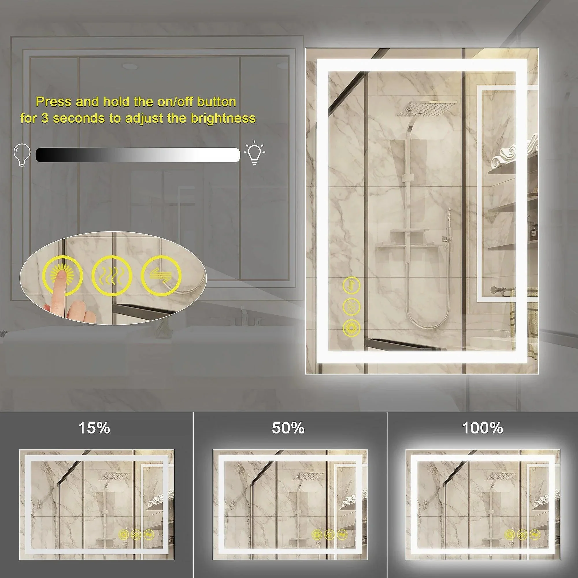 GlareGuard Anti-Fog Bathroom Led Mirror Backlit Illuminated Mirror Touch Switch Dimmable - Image 17