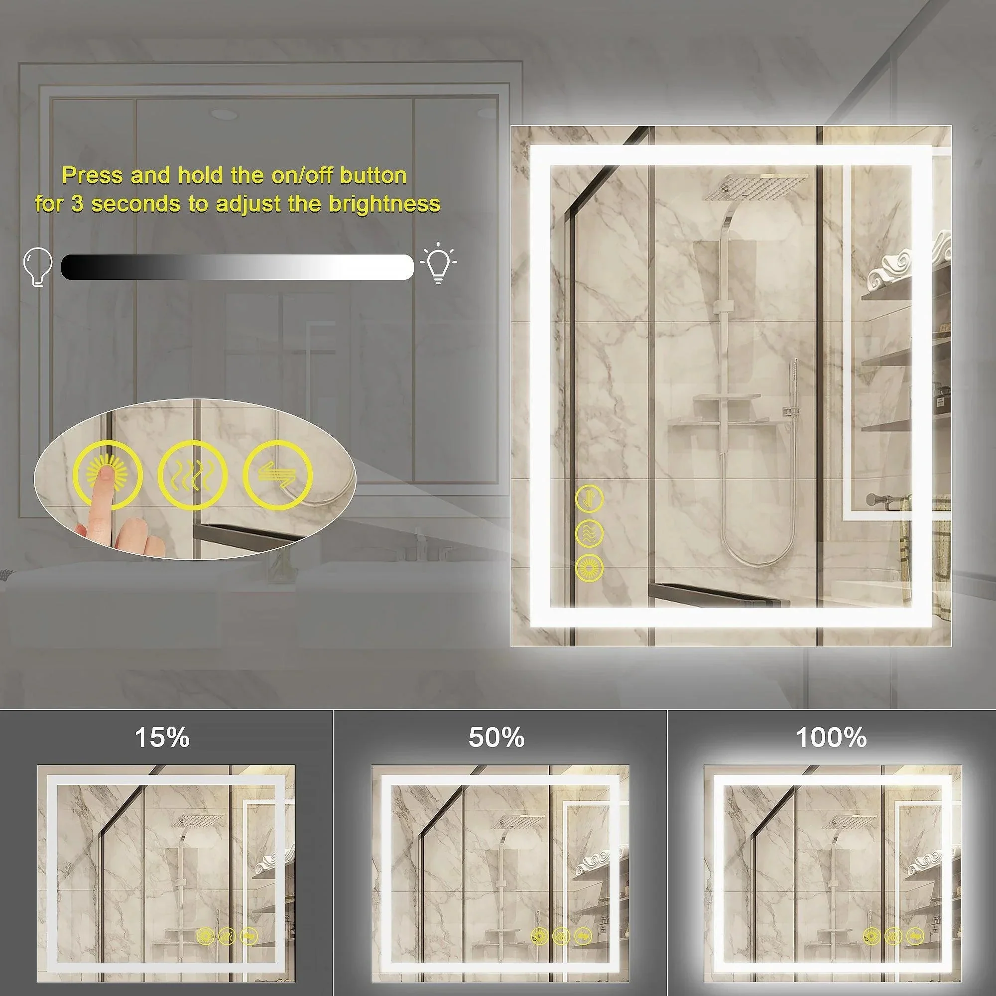 GlareGuard Anti-Fog Bathroom Led Mirror Backlit Illuminated Mirror Touch Switch Dimmable - Image 22