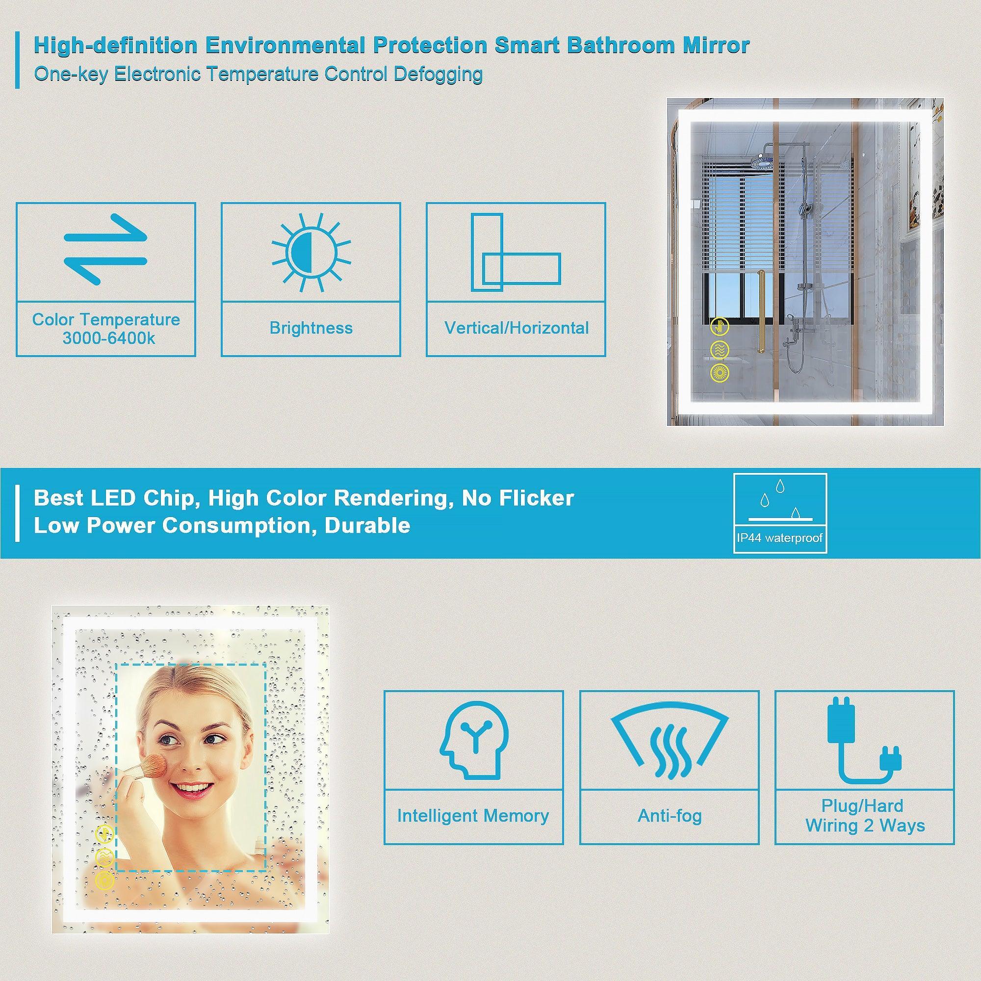 GlareGuard Anti-Fog Bathroom Led Mirror Backlit Illuminated Mirror Touch Switch Dimmable - Image 24