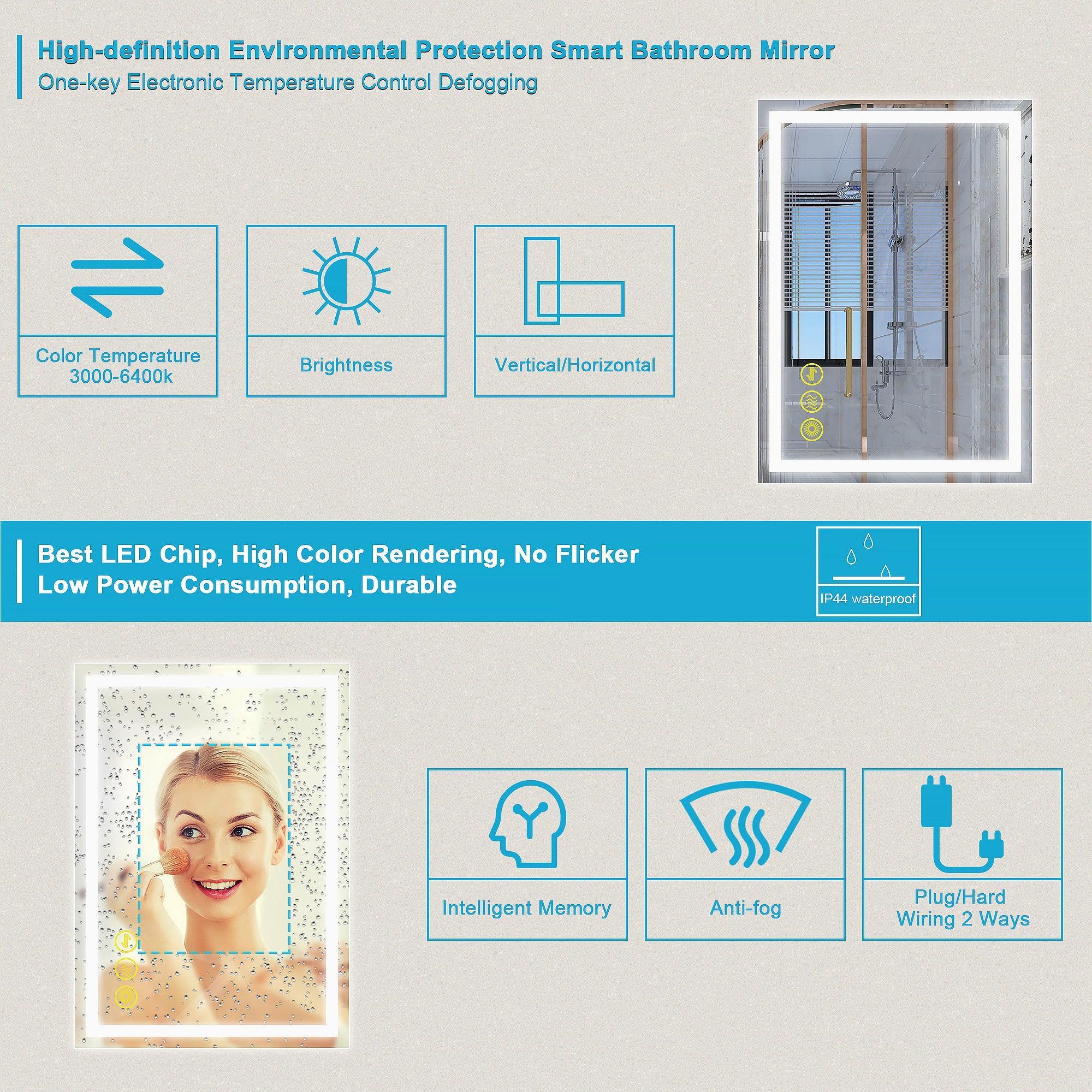 GlareGuard Anti-Fog Bathroom Led Mirror Backlit Illuminated Mirror Touch Switch Dimmable - Image 6