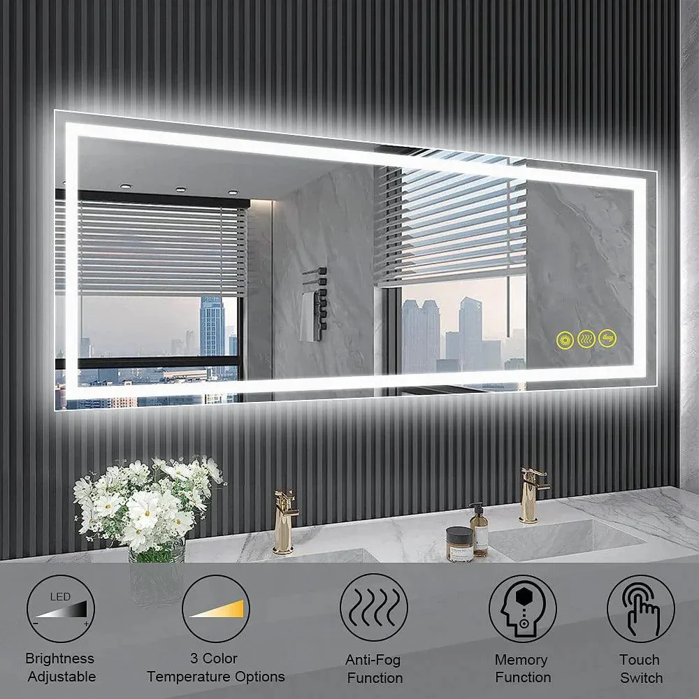 GlareGuard Rectangular Anti-Fog Dimmable Backlit LED Bathroom Vanity Mirror - Image 14