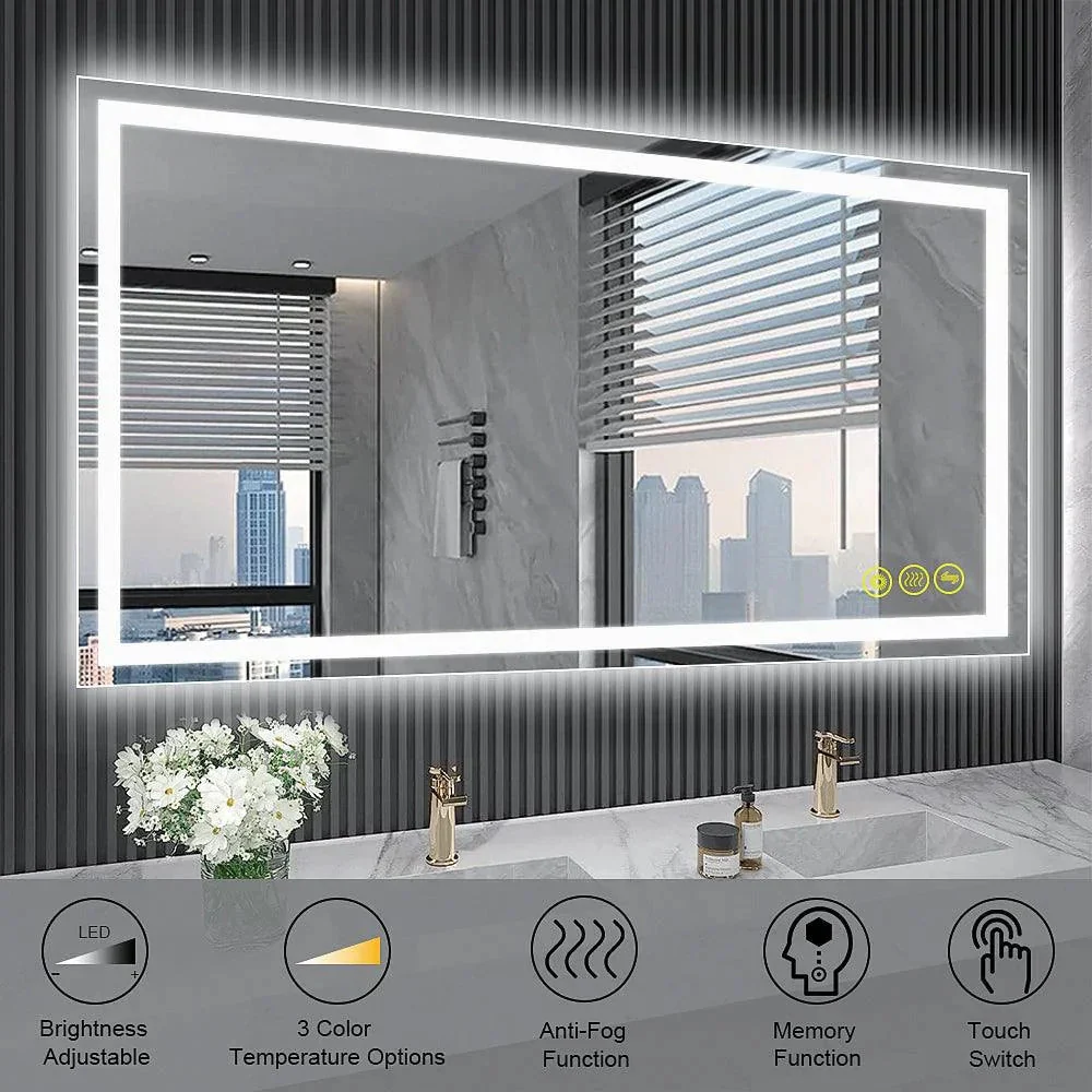 GlareGuard Rectangular Anti-Fog Dimmable Backlit LED Bathroom Vanity Mirror - Image 22