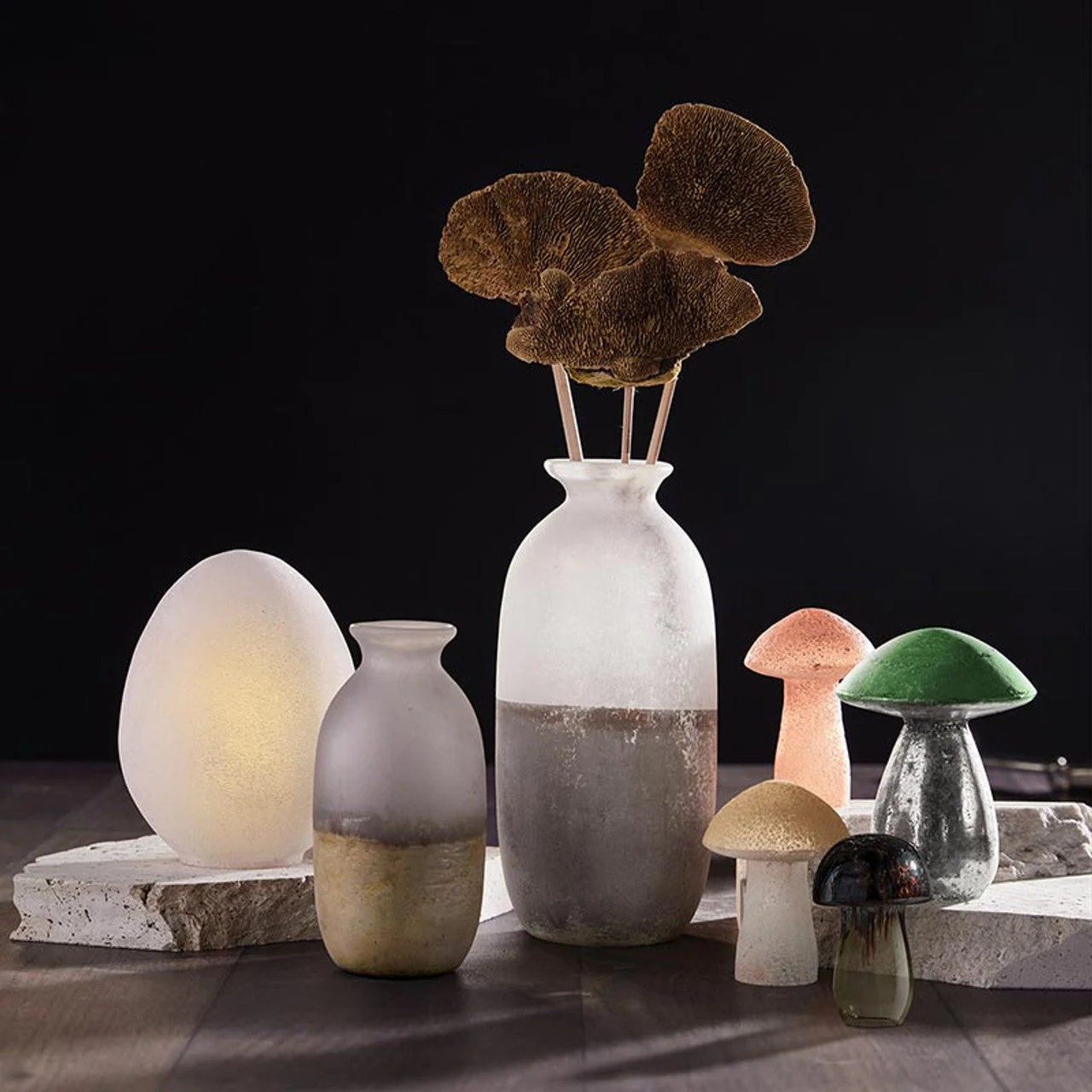 Glass Mushrooms in Set of 4 | Glass Figurines Sculpture for Indoor/Outdoor Decor - Image 2