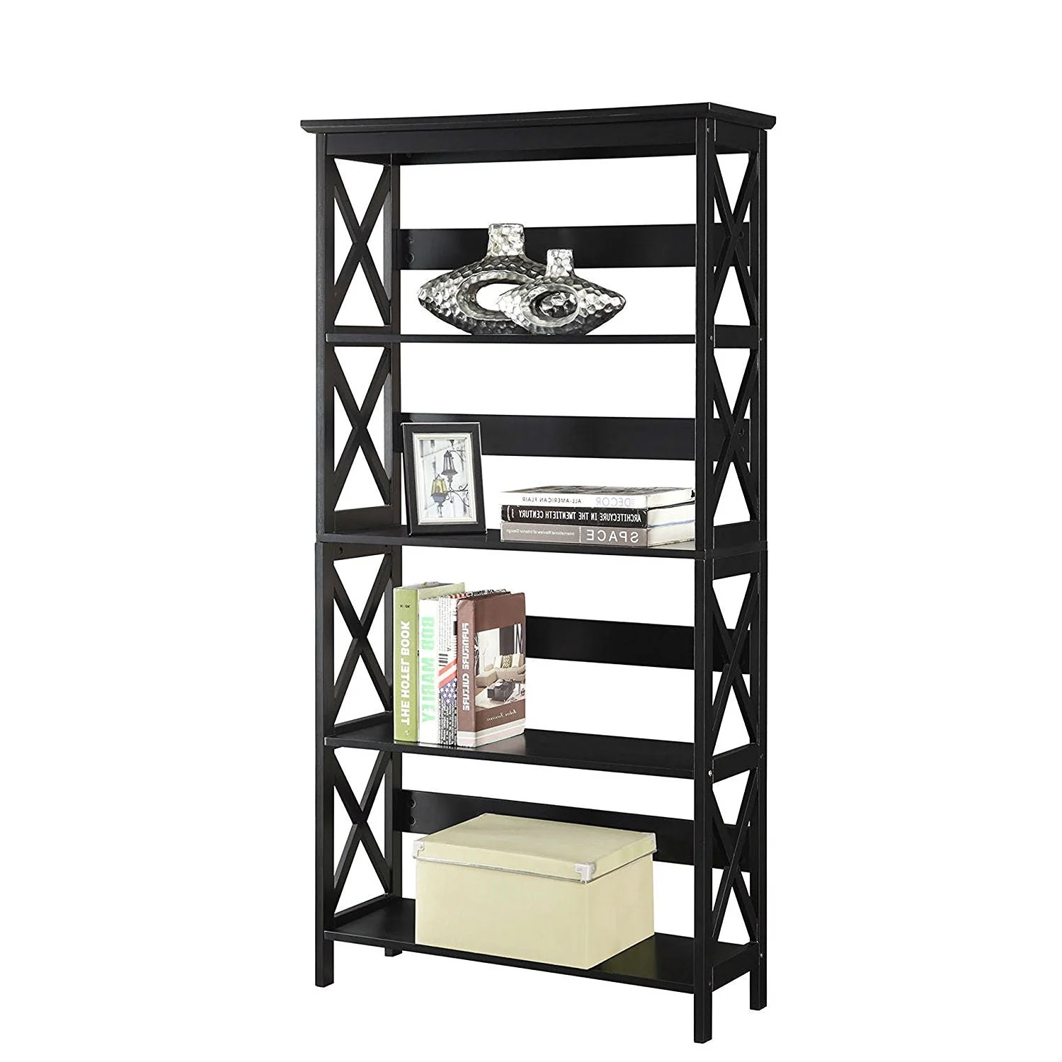 Glossy Black 5-Shelf Bookcase - Image 3