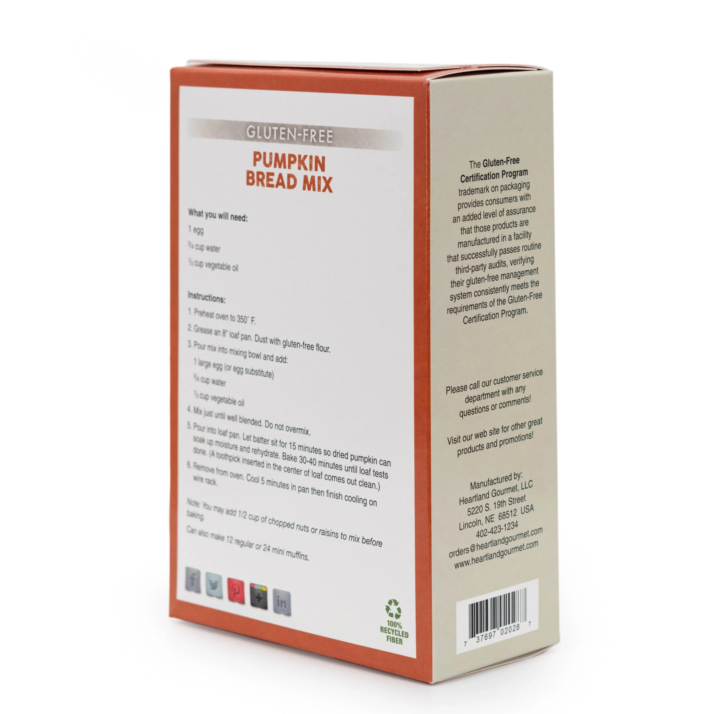 Gluten Free Pumpkin Bread Mix | Pack of 4 | 11 oz | Heartland Gourmet | 2028 - Image 3