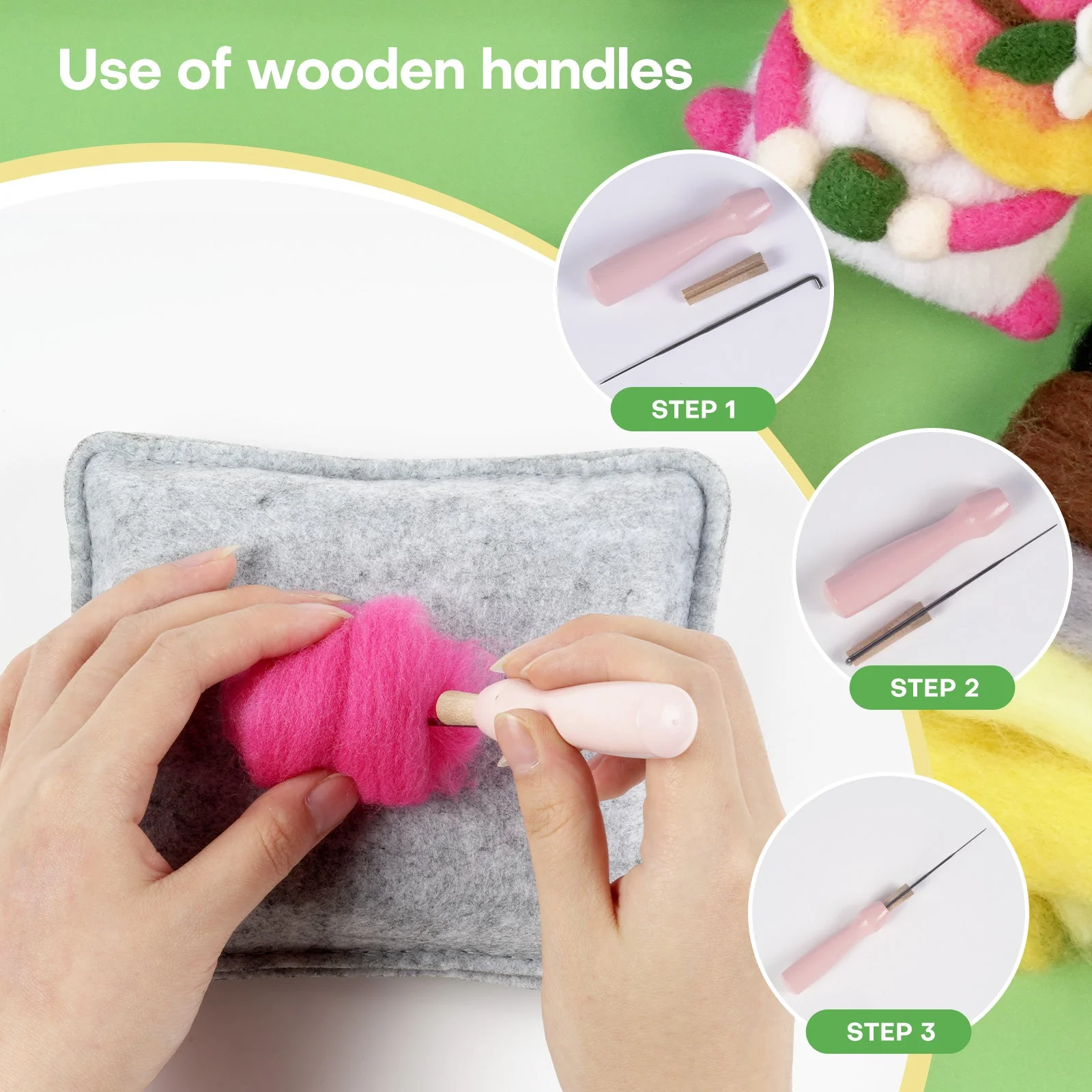 Gnomes Needle Felting Kit. Wizardi DIY Wool Craft F07N8-Z-01 - Image 3