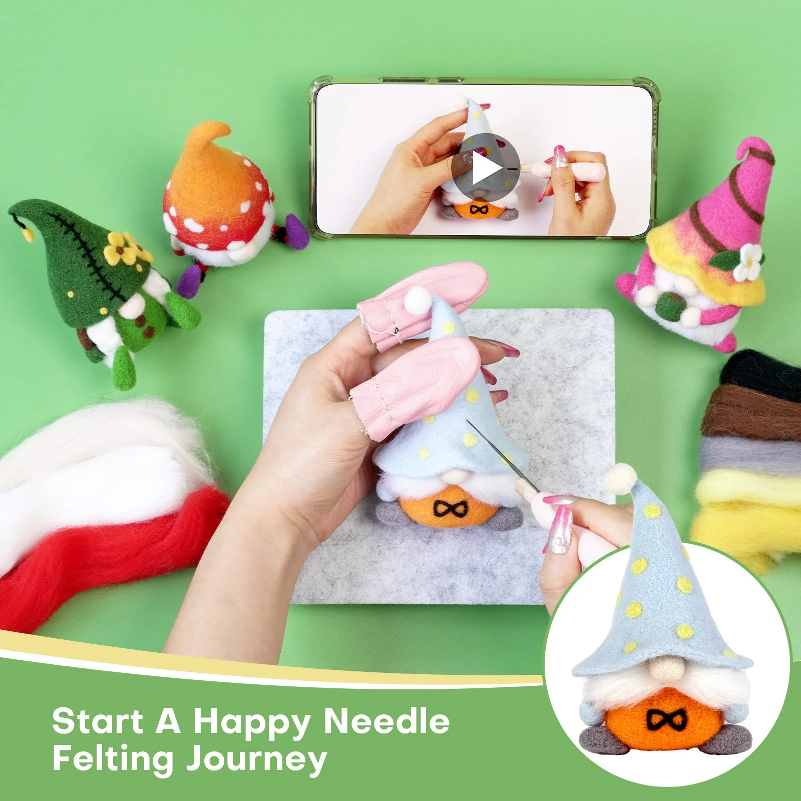 Gnomes Needle Felting Kit. Wizardi DIY Wool Craft F07N8-Z-01 - Image 4