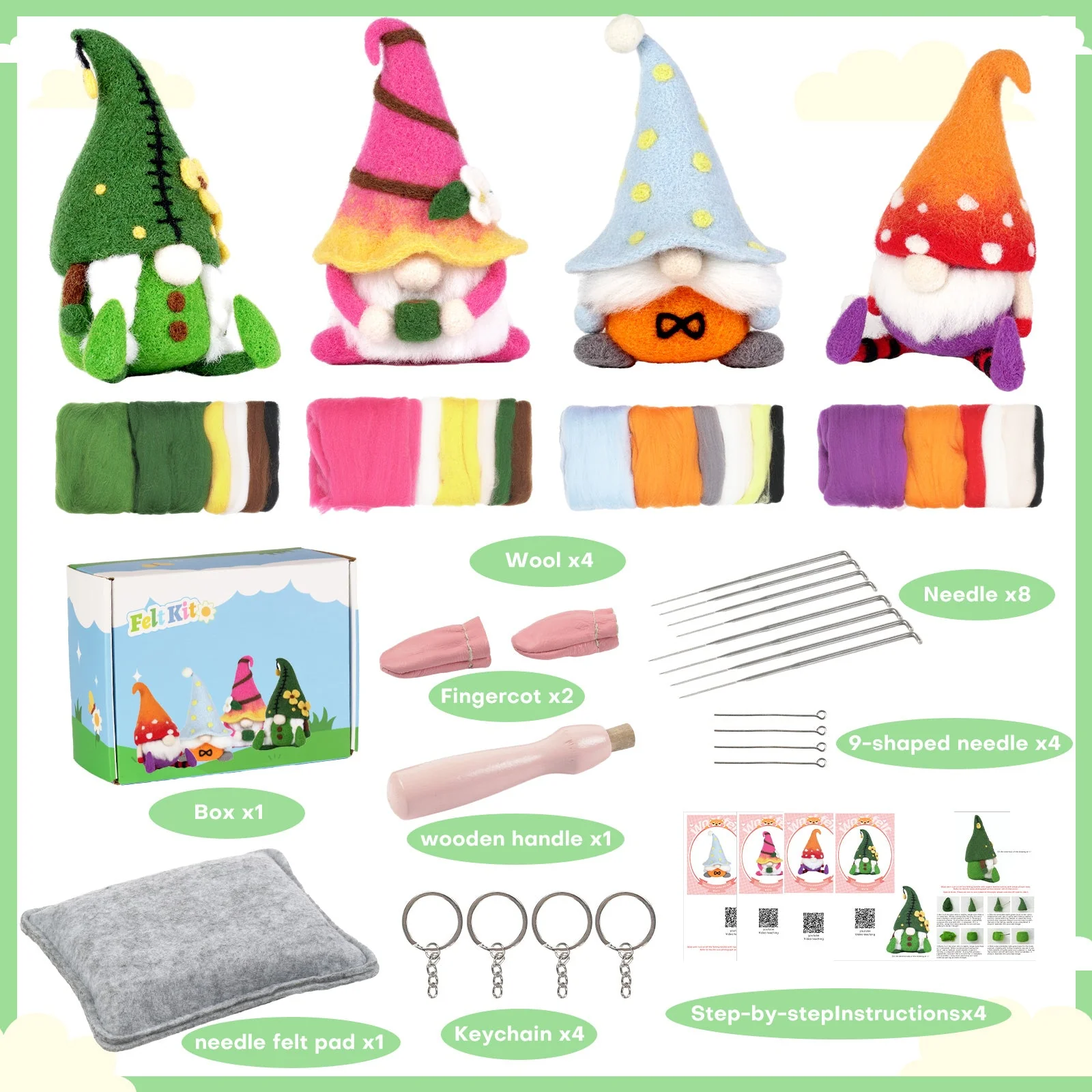 Gnomes Needle Felting Kit. Wizardi DIY Wool Craft F07N8-Z-01 - Image 8