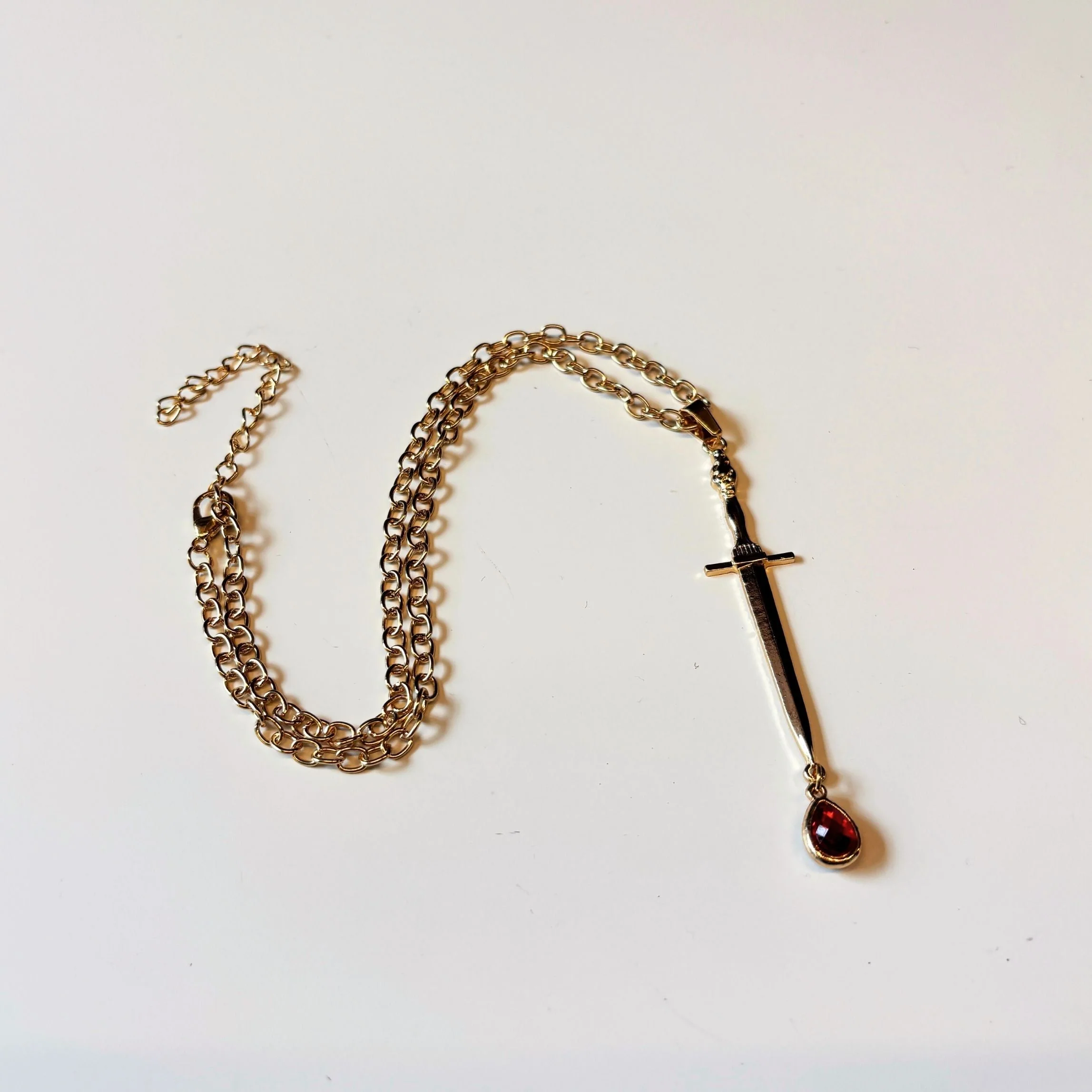 Gold Blood Drop Sword Necklace | Edgy Gothic Pendant on Adjustable Chain - Image 4