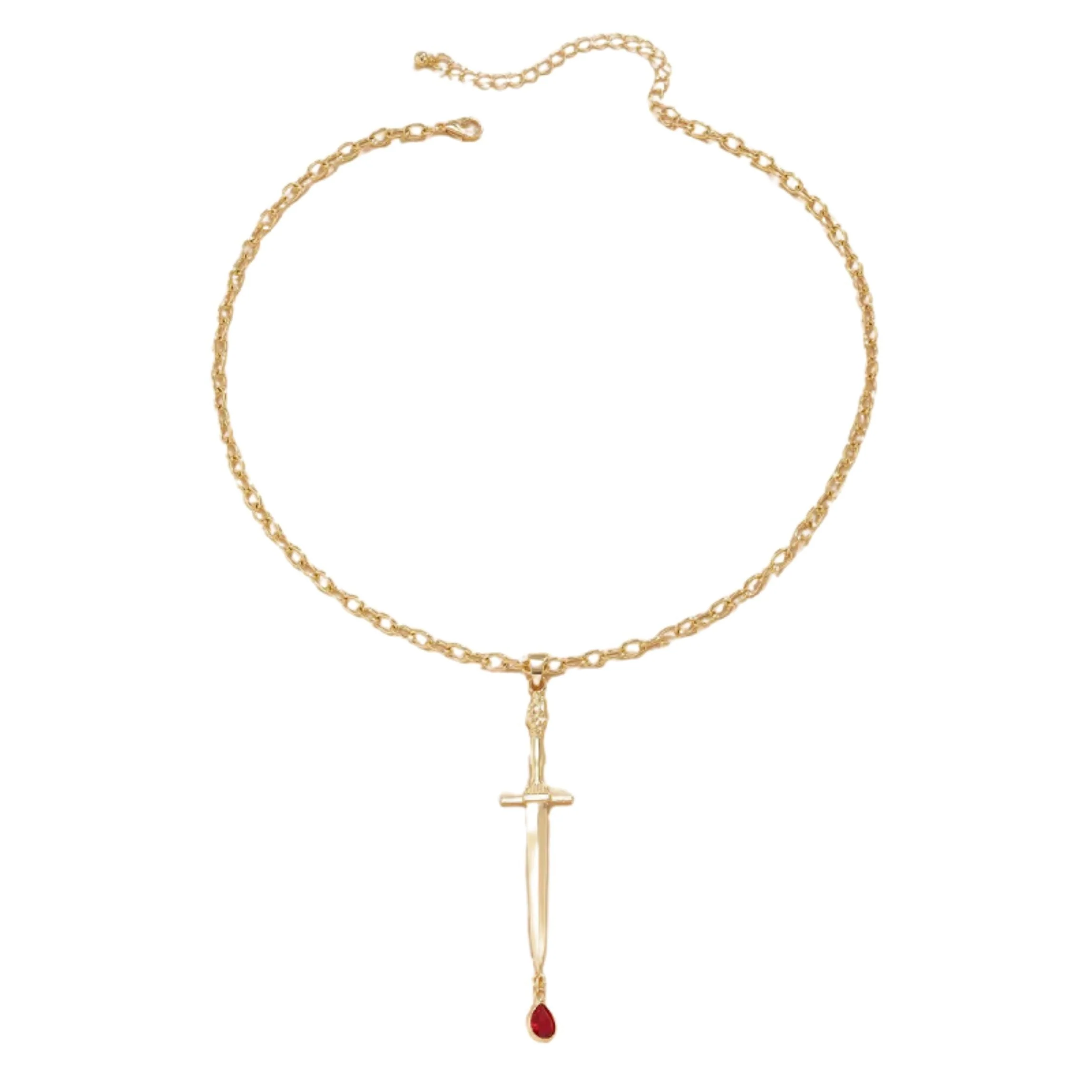 Gold Blood Drop Sword Necklace | Edgy Gothic Pendant on Adjustable Chain - Image 7