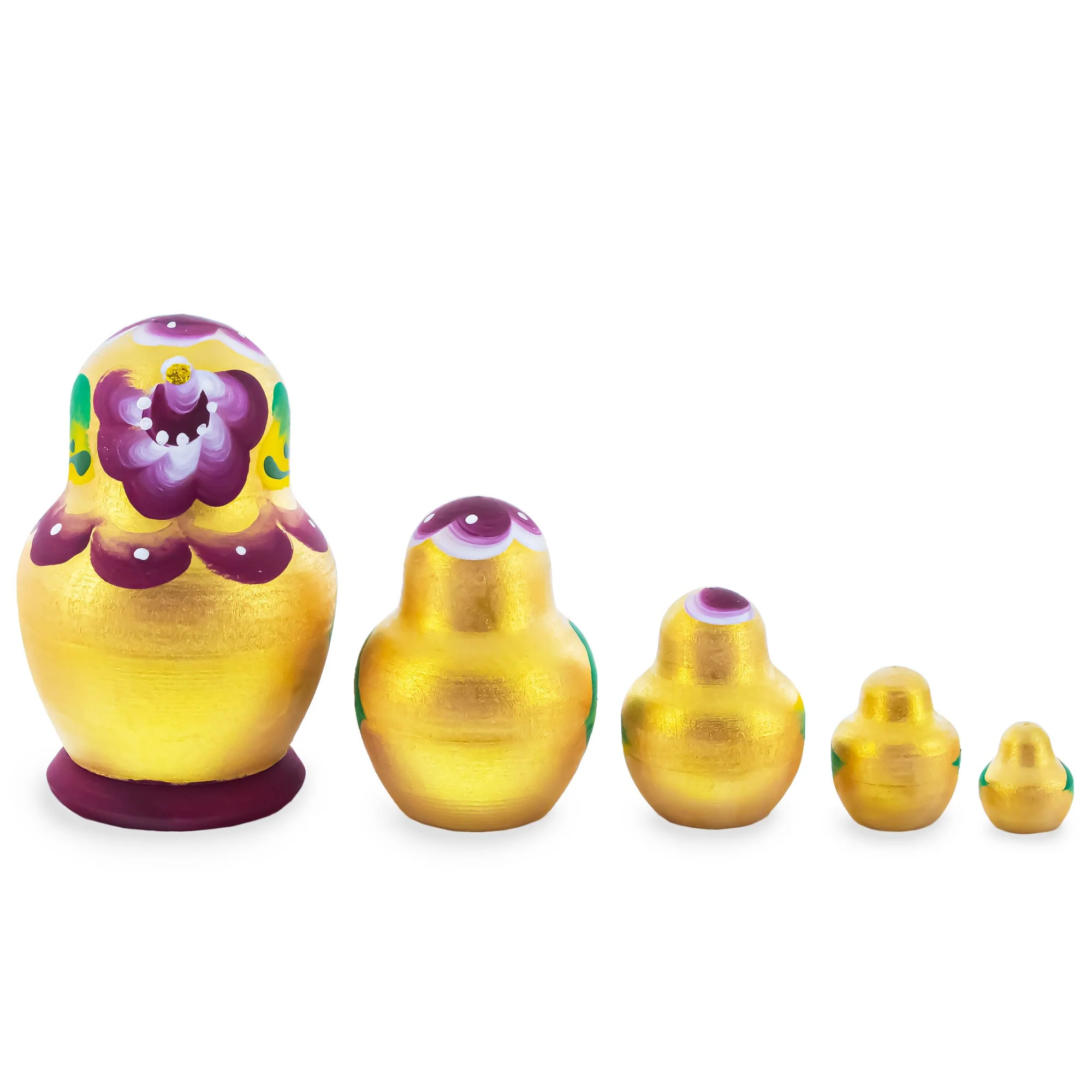 Gold Color with White Velvet Flower Wooden  Nesting Dolls - Image 2