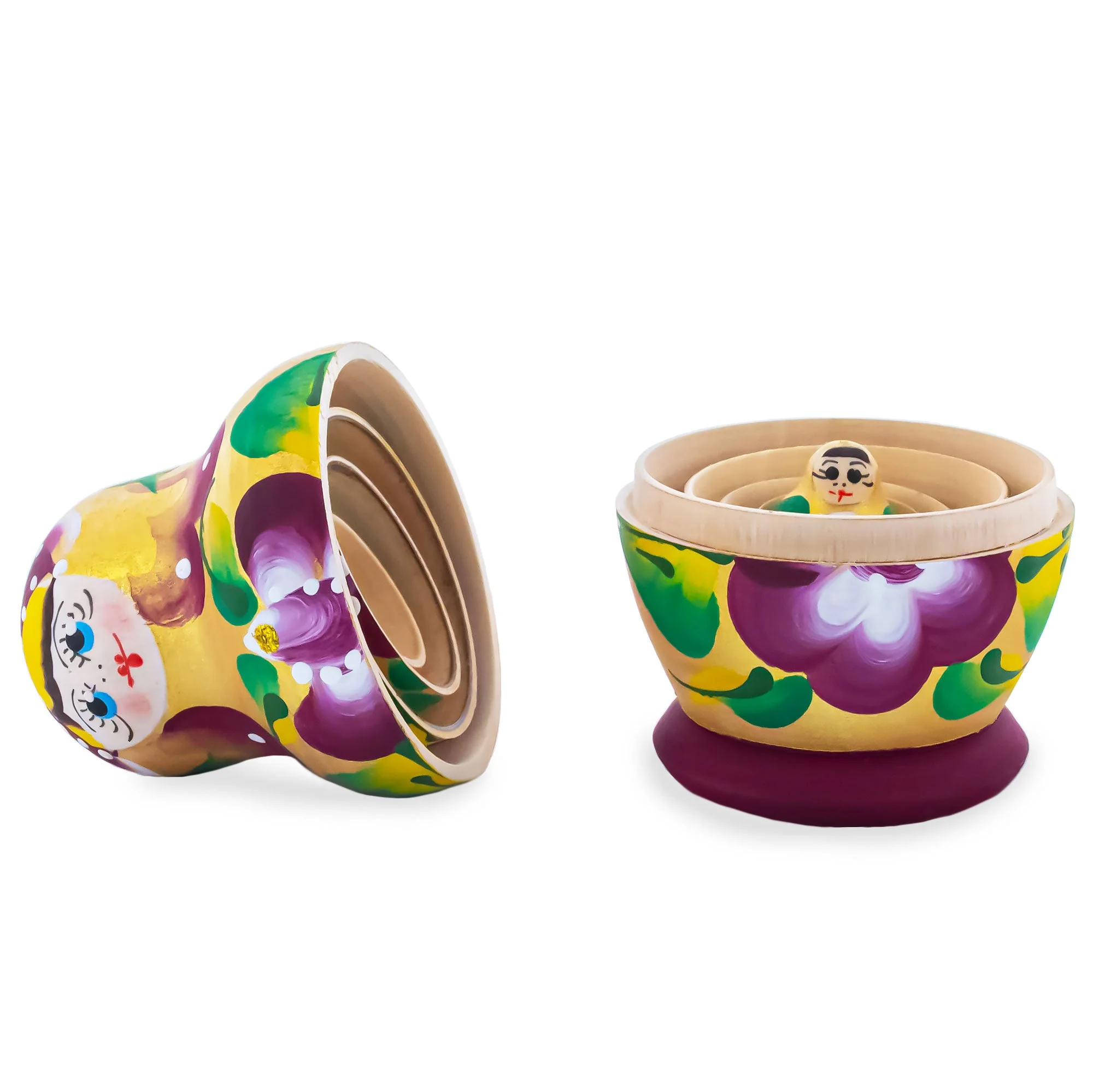 Gold Color with White Velvet Flower Wooden  Nesting Dolls - Image 3