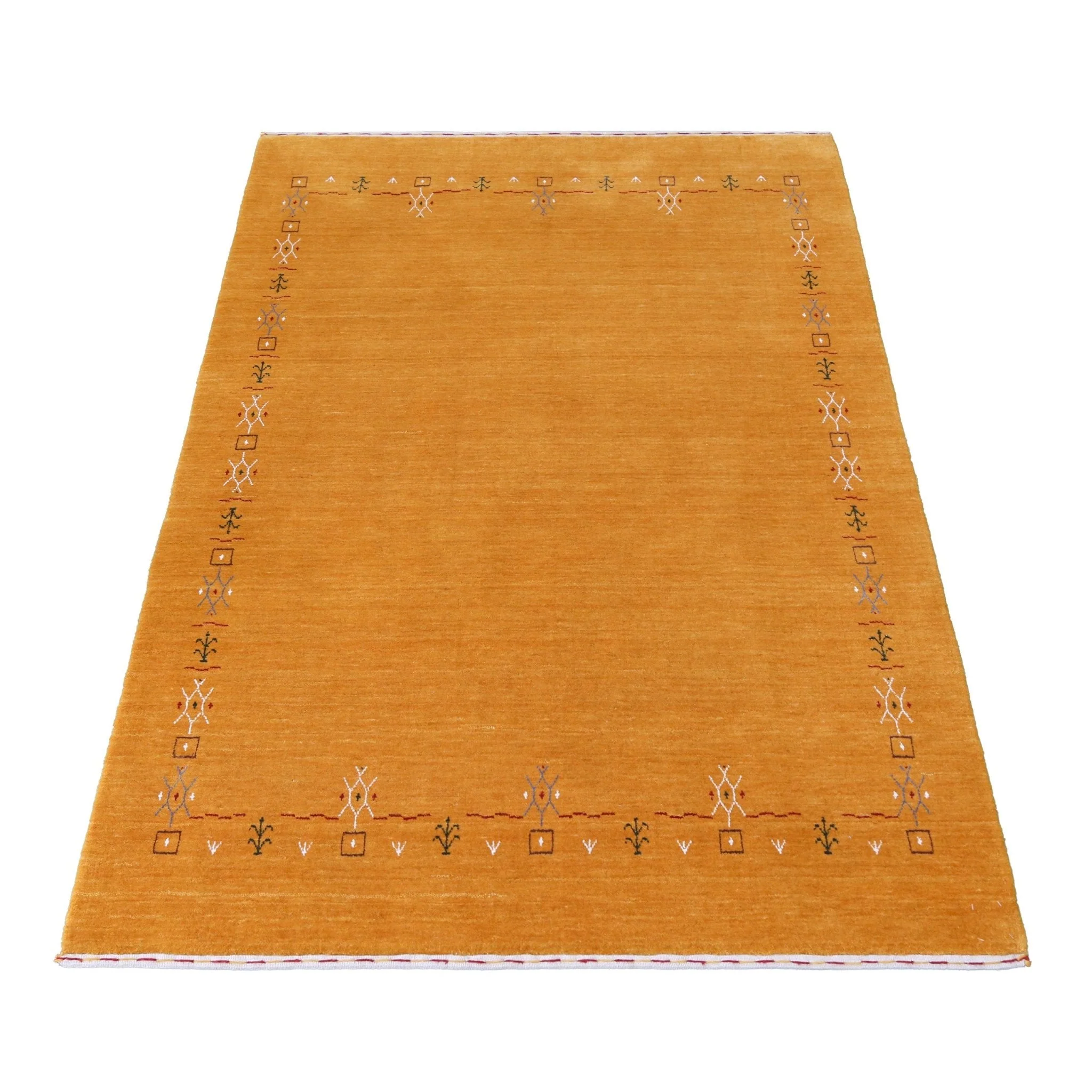 Gold Contemporary Gabbeh Border Design Hand Loomed Wool Area Rug - Image 12