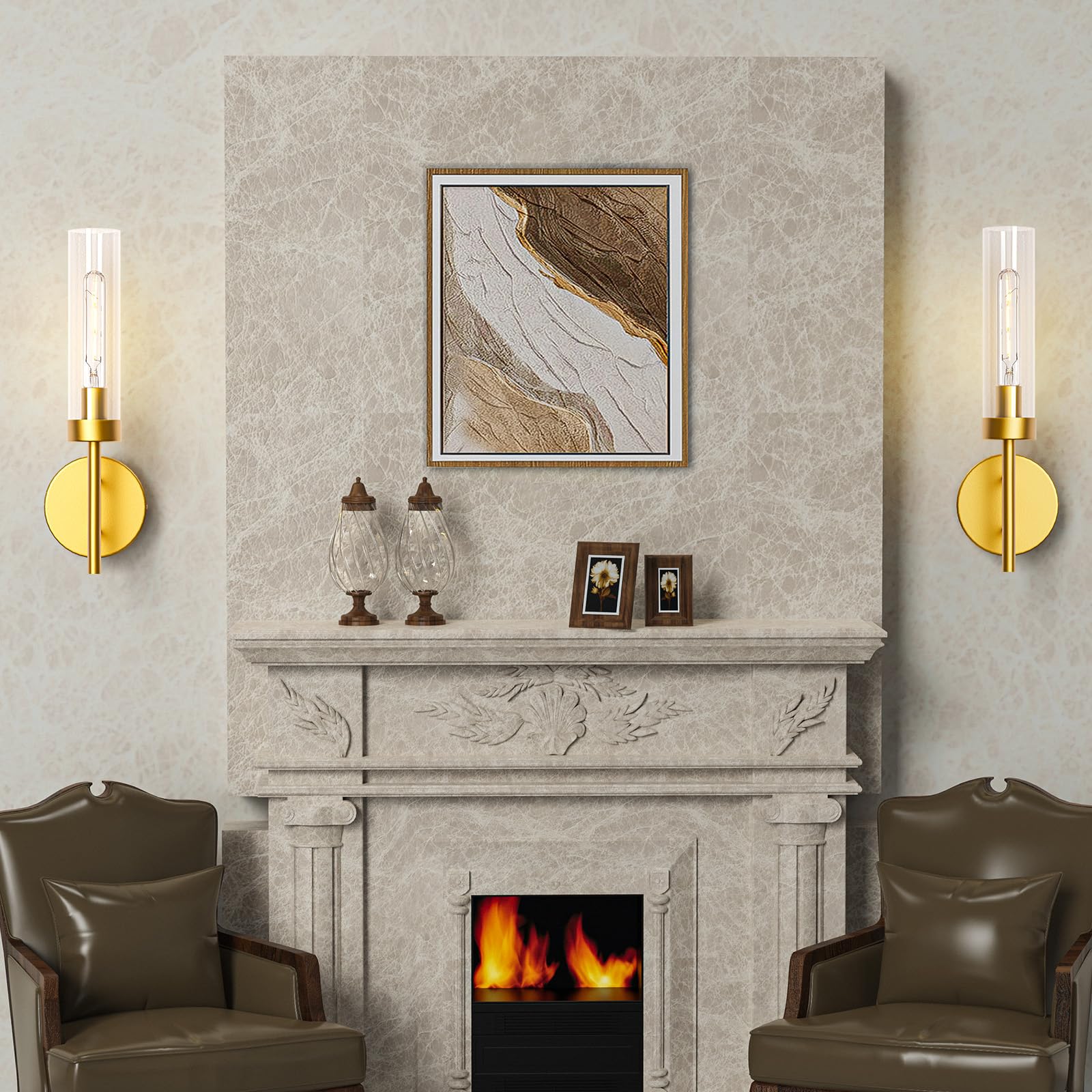 Gold Hardwired Wall Sconces Set of 2, Modern Bathroom Vanity Sconces Wall Lighting - Image 2