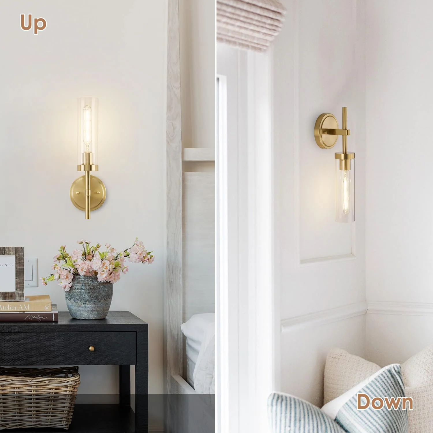Gold Hardwired Wall Sconces Set of 2, Modern Bathroom Vanity Sconces Wall Lighting - Image 4