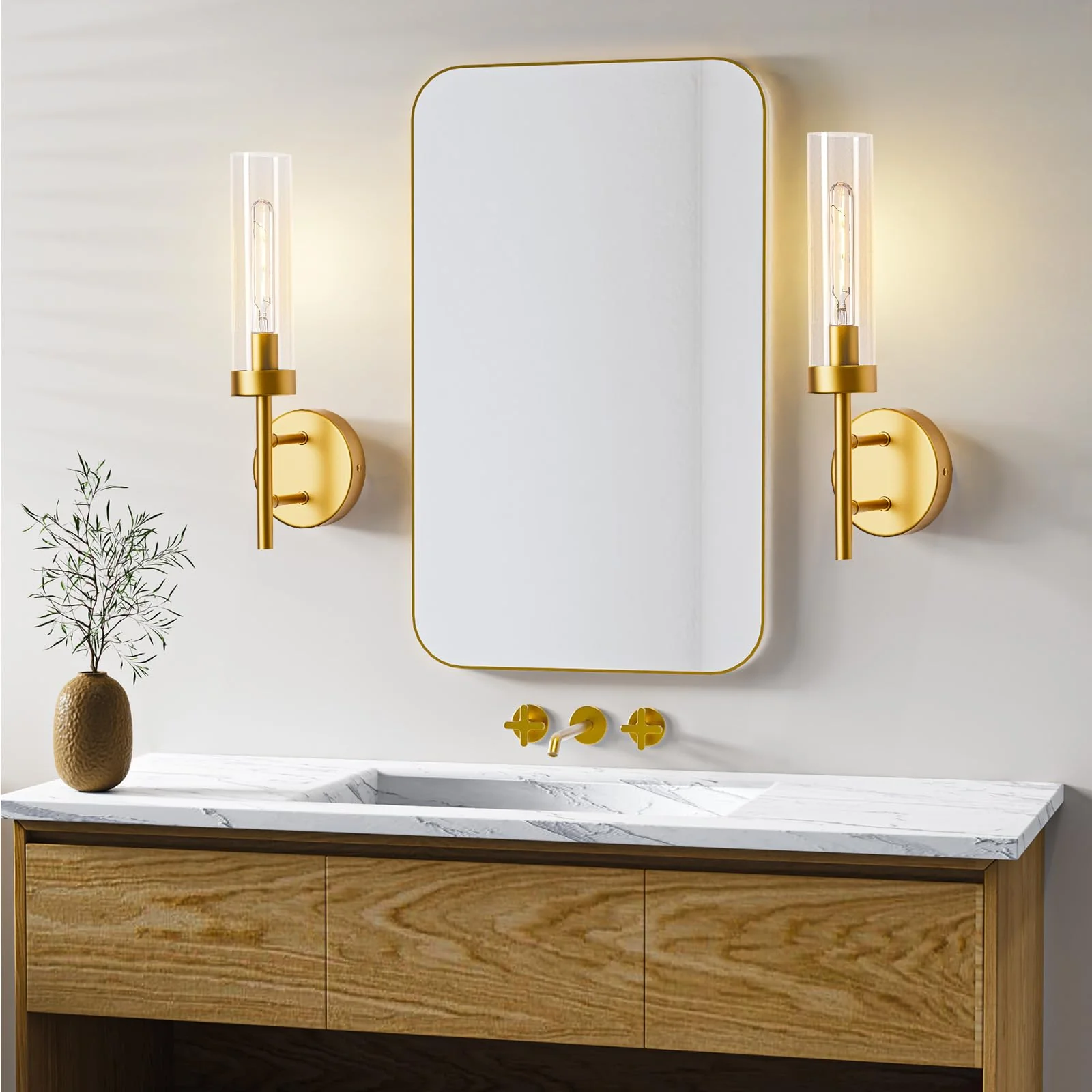 Gold Hardwired Wall Sconces Set of 2, Modern Bathroom Vanity Sconces Wall Lighting - Image 7