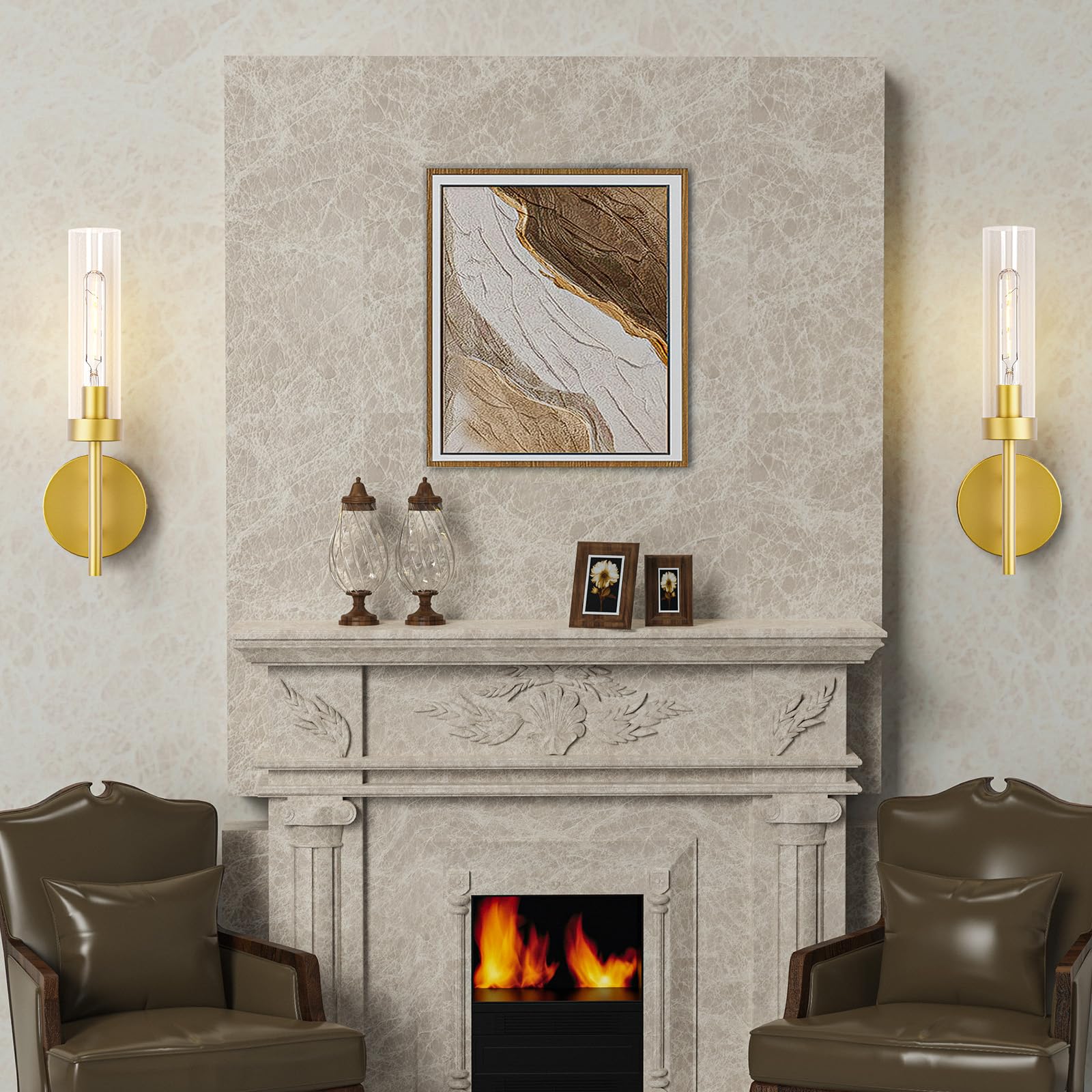 Gold Hardwired Wall Sconces Set of 2, Modern Bathroom Vanity Sconces Wall Lighting - Image 6
