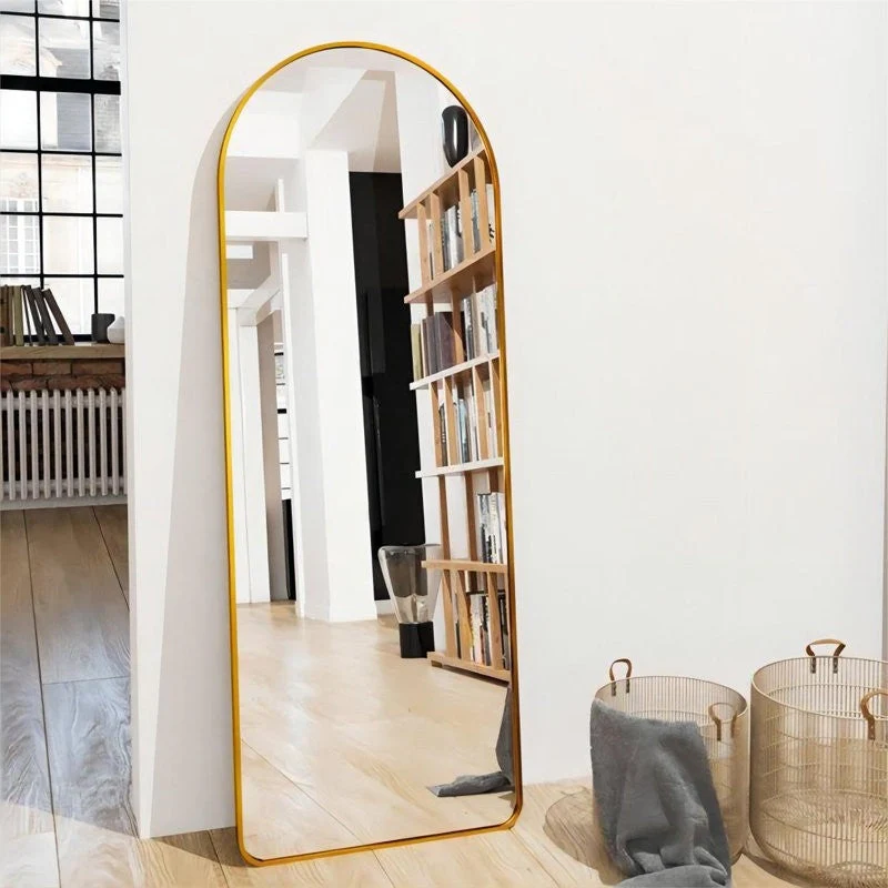 Gold Large Full Length Rounded Leaning Wall or Hanging Mirror - Image 2