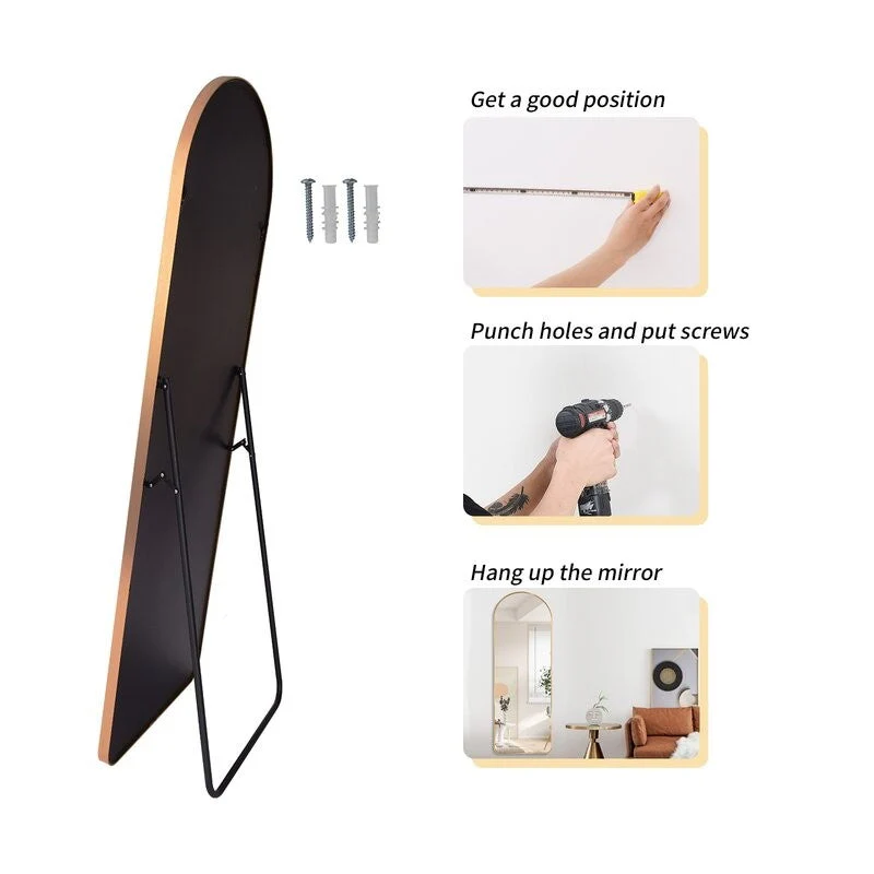 Gold Large Full Length Rounded Leaning Wall or Hanging Mirror - Image 3