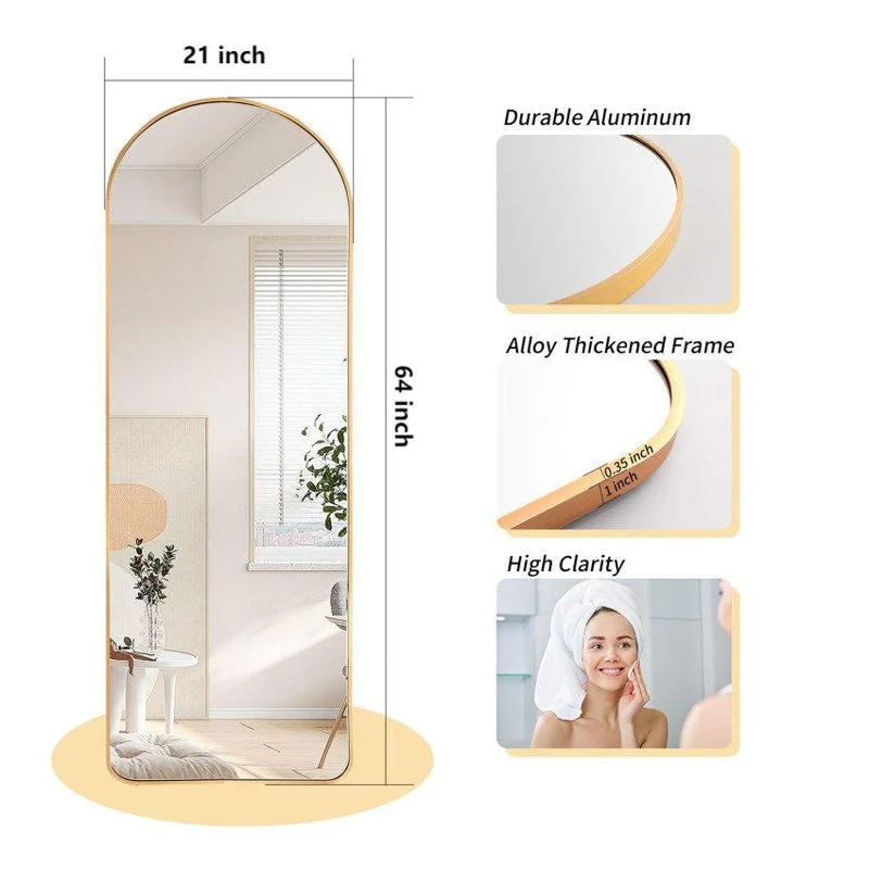 Gold Large Full Length Rounded Leaning Wall or Hanging Mirror - Image 4