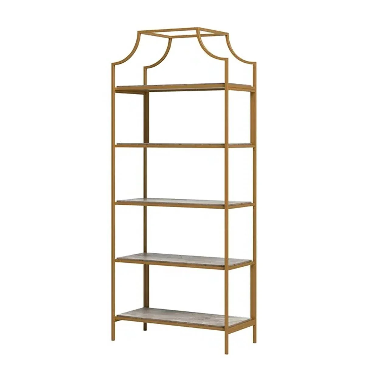 Gold Metal Display Rack Etagere Bookcase with 5 Faux Stone Storage Shelves - Image 4