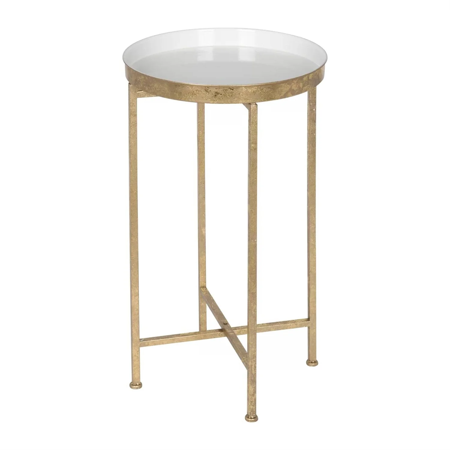 Gold Metal Round Nightstand End Table with Removable White Tray Top - Image 2