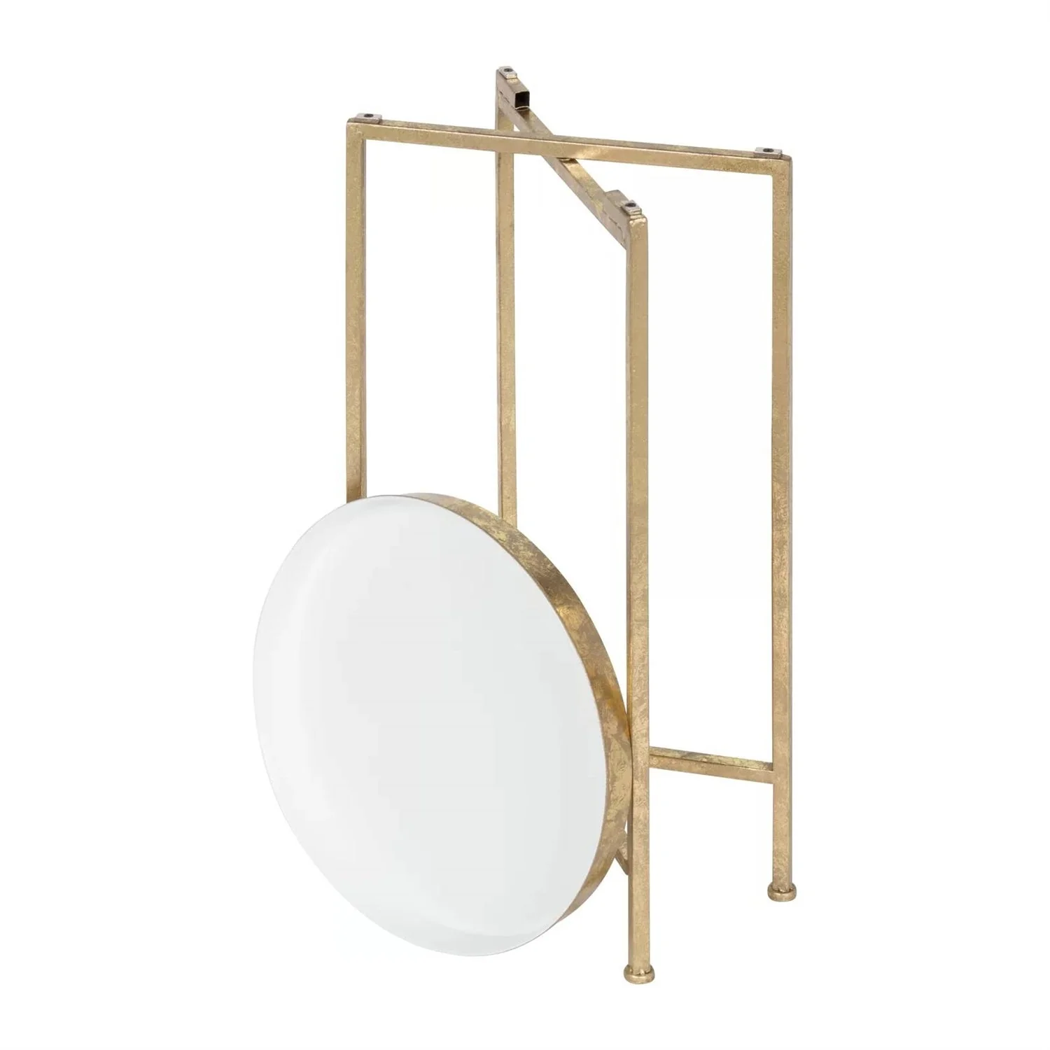 Gold Metal Round Nightstand End Table with Removable White Tray Top - Image 3