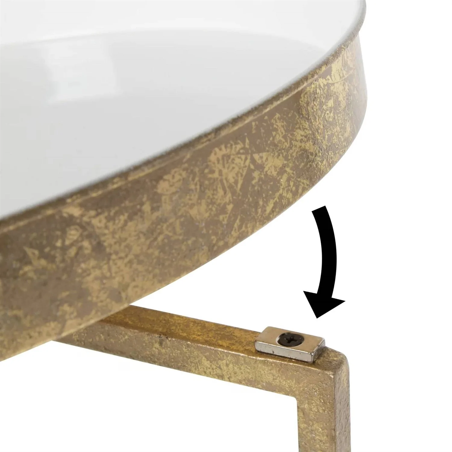 Gold Metal Round Nightstand End Table with Removable White Tray Top - Image 4