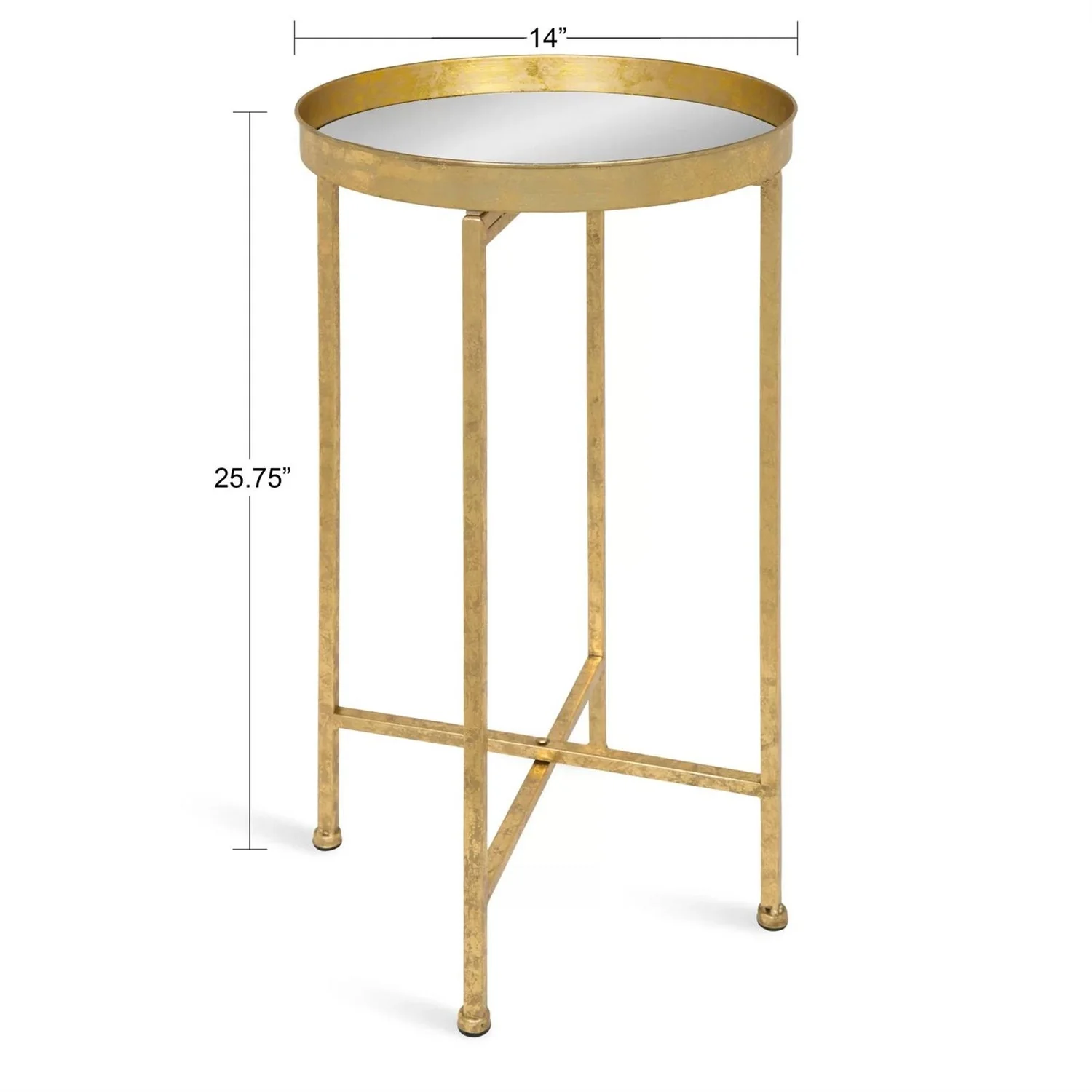 Gold Metal Round Nightstand End Table with Removable White Tray Top - Image 5